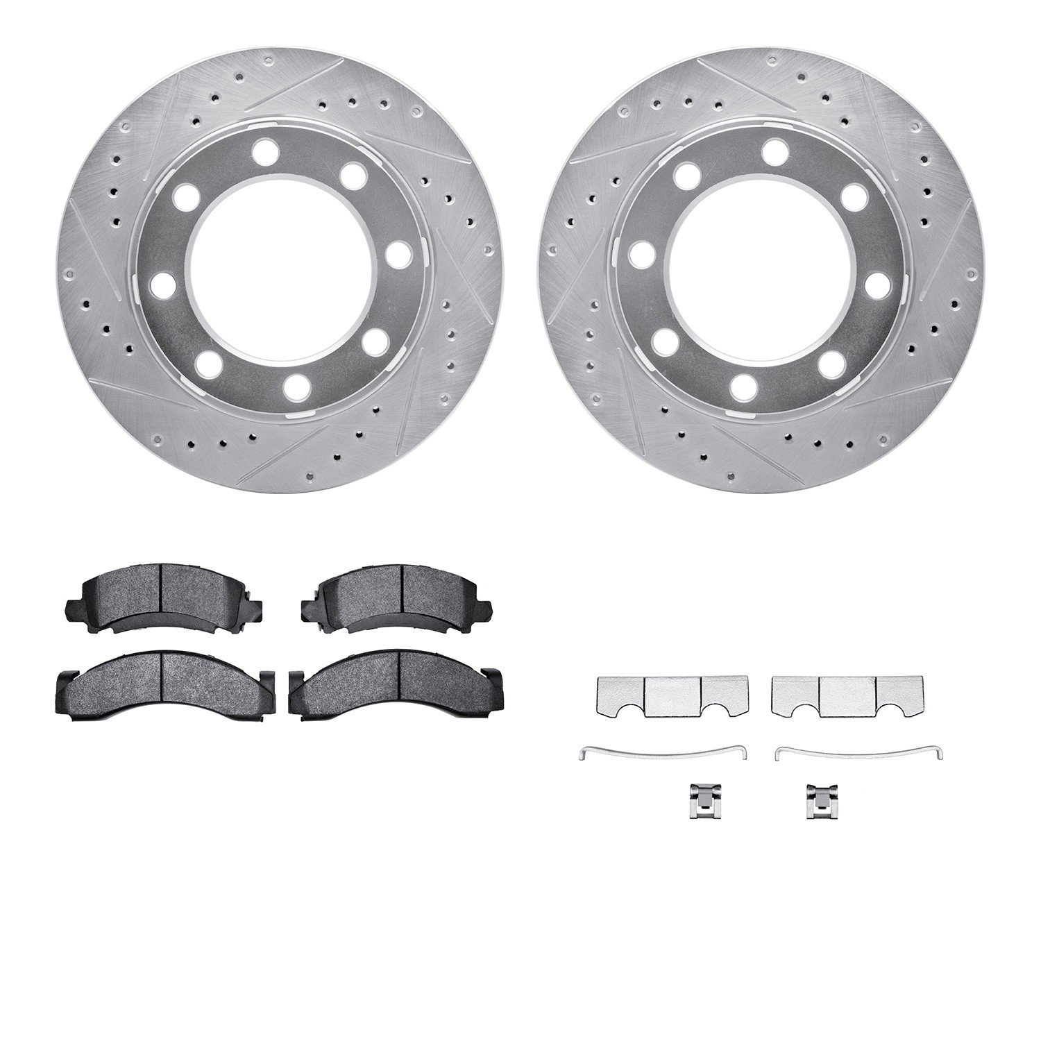 DFC Rotors-Drilled & Slotted-Silver w/ 5000 Advanced Brake Pads Incl Hdw