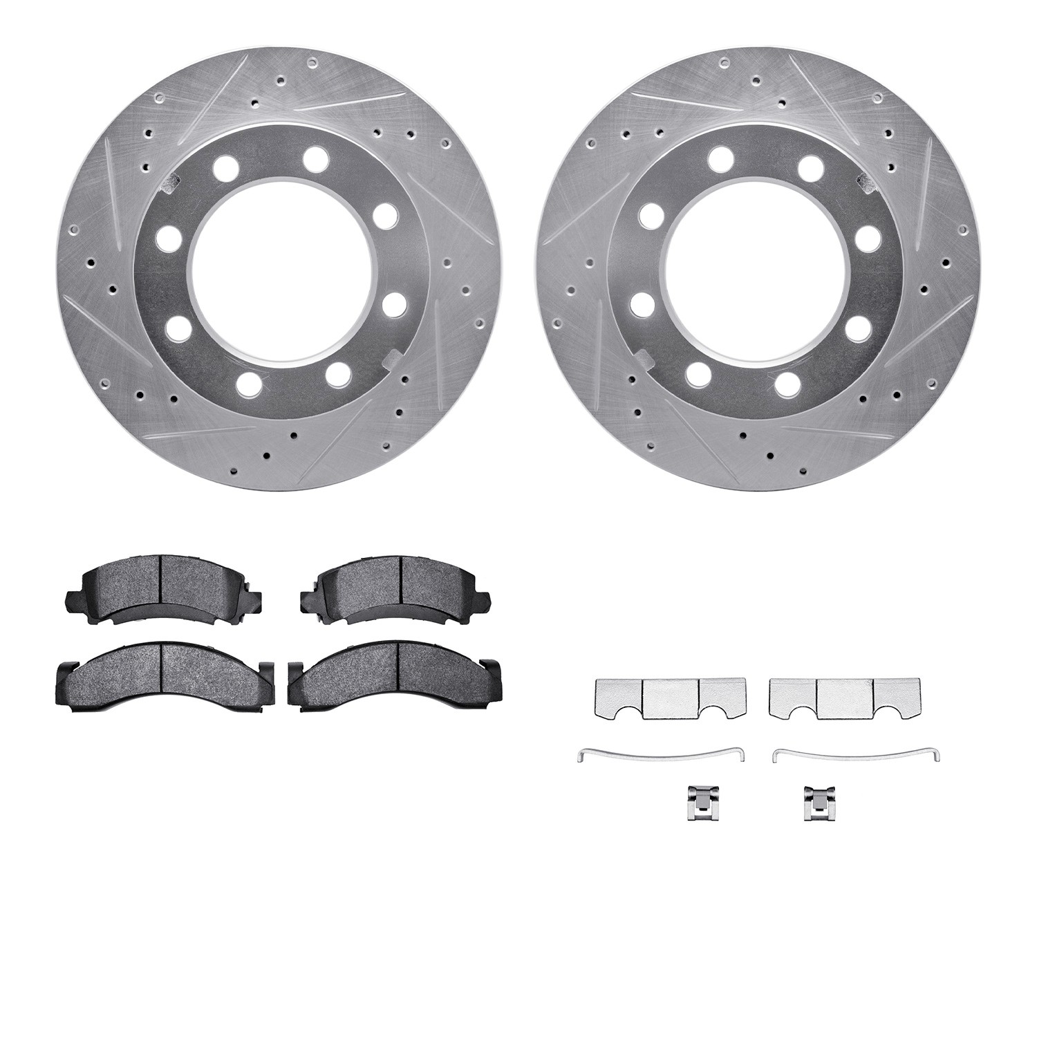 DFC Rotors-Drilled & Slotted-Silver w/ 5000 Advanced Brake Pads Incl Hdw