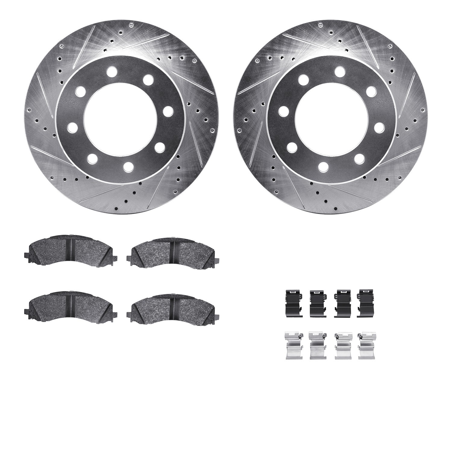 DFC Rotors-Drilled & Slotted-Silver w/ 5000 Advanced Brake Pads Incl Hdw