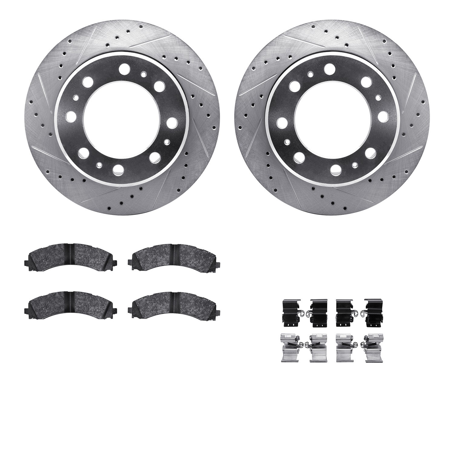 DFC Rotors-Drilled & Slotted-Silver w/ 5000 Advanced Brake Pads Incl Hdw