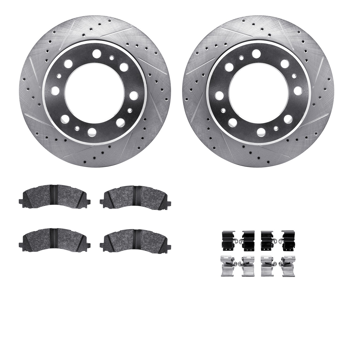 DFC Rotors-Drilled & Slotted-Silver w/ 5000 Advanced Brake Pads Incl Hdw