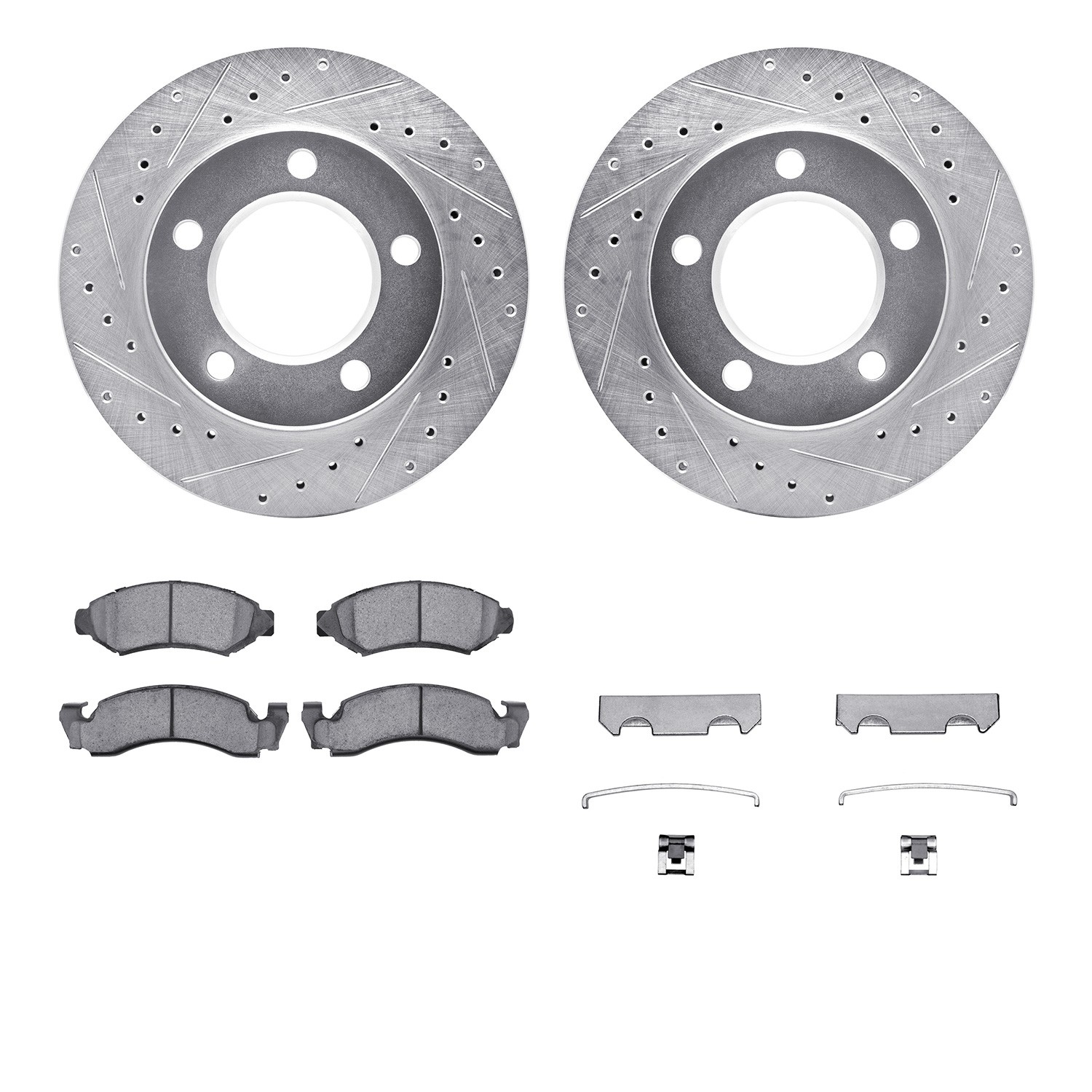 DFC Brake Rotor - Drilled & Slotted - Silver w/5000 Brake Pads & HW Kit