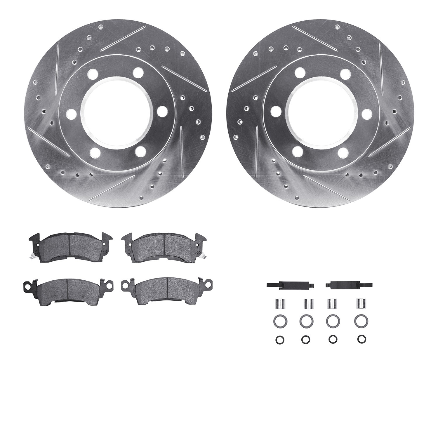 DFC Brake Rotor - Drilled & Slotted - Silver w/5000 Brake Pads & HW Kit