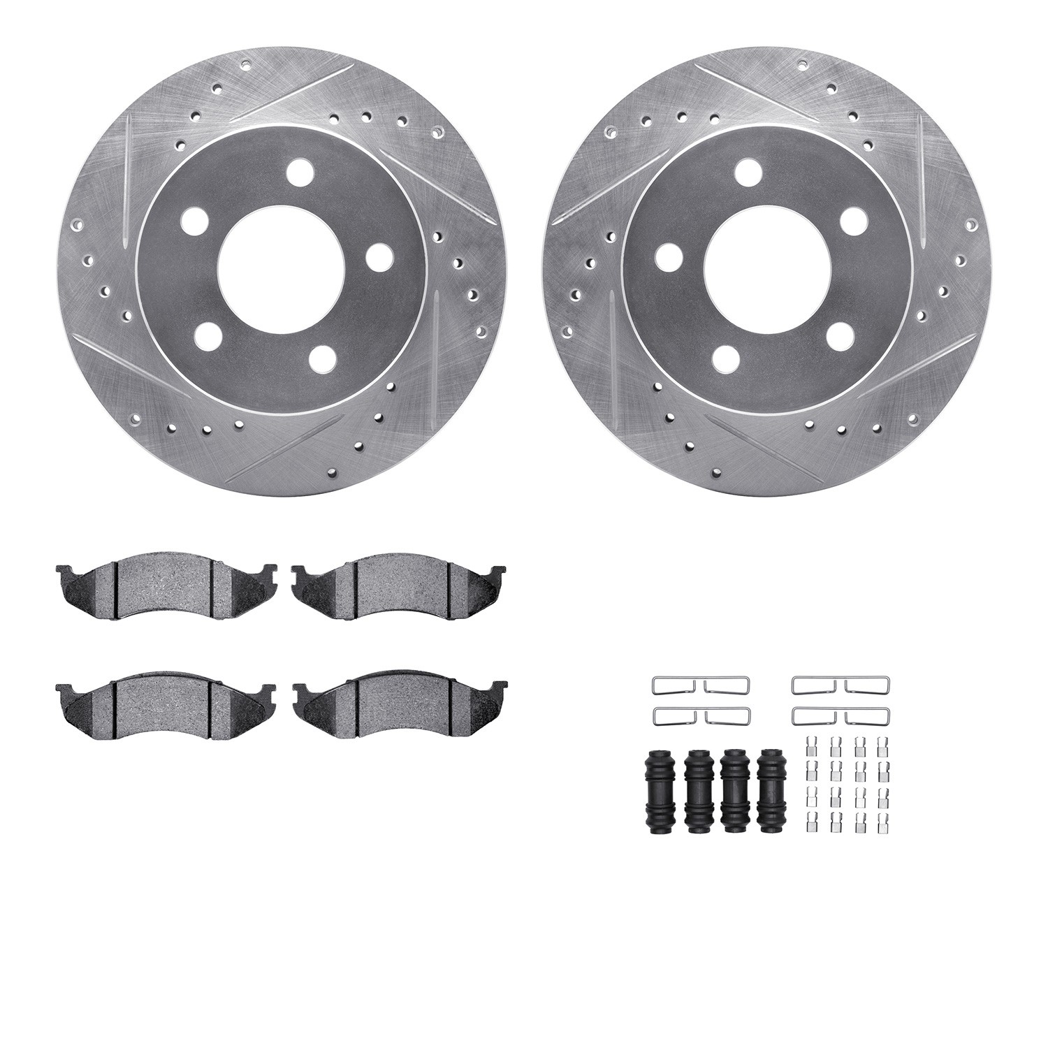 DFC Brake Rotor - Drilled & Slotted - Silver w/5000 Brake Pads & HW Kit