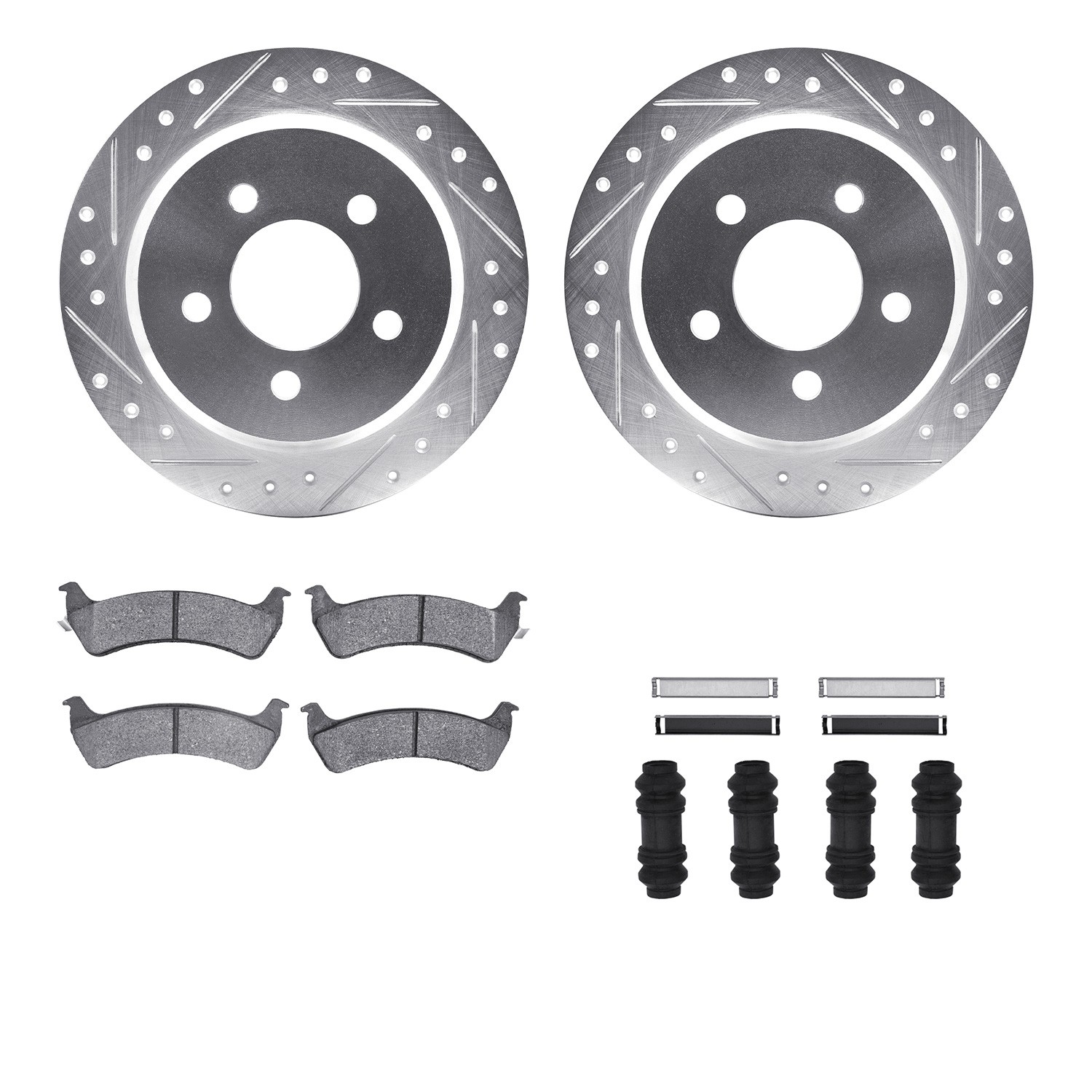 DFC Brake Rotor - Drilled & Slotted - Silver w/5000 Brake Pads & HW Kit