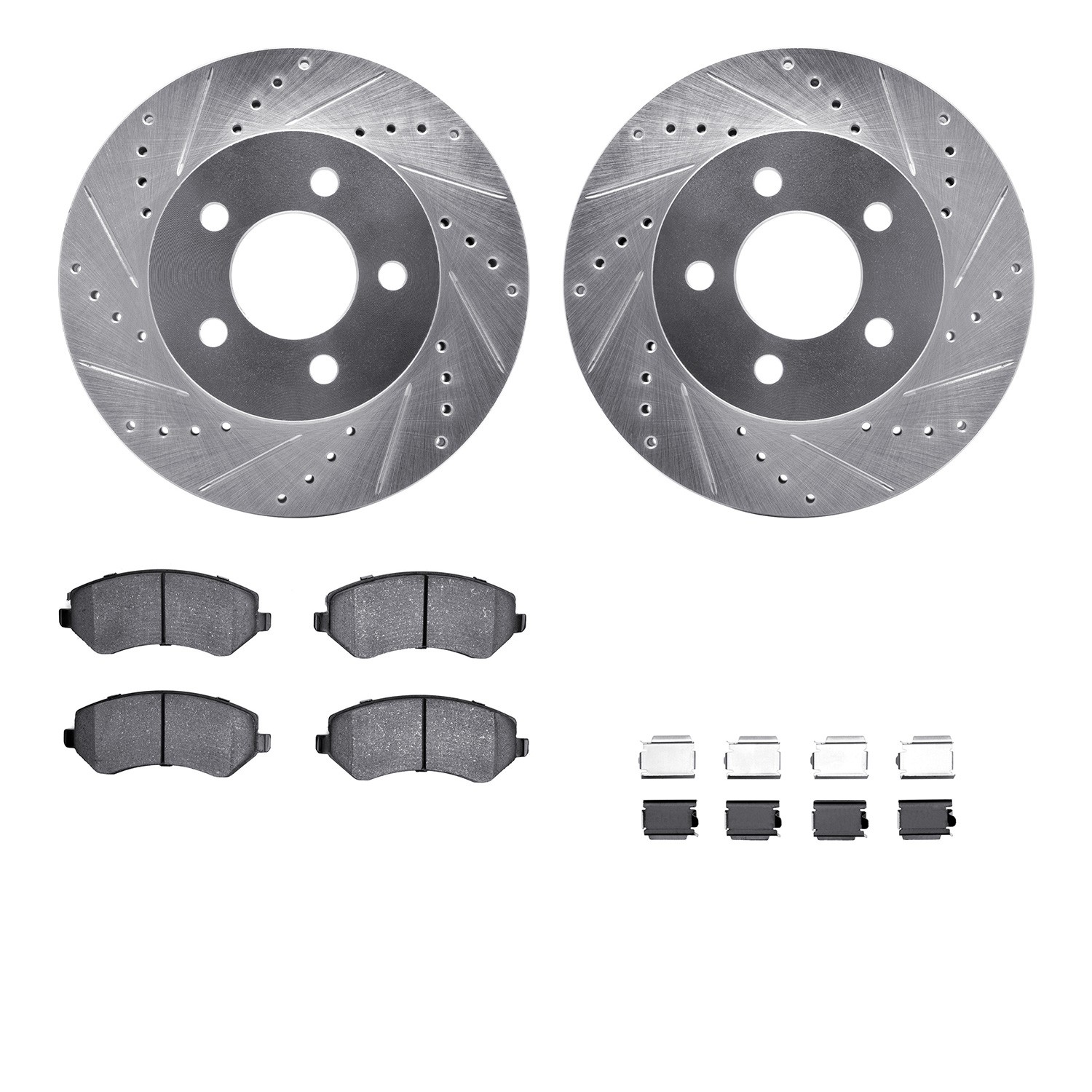 DFC Brake Rotor - Drilled & Slotted - Silver w/5000 Brake Pads & HW Kit
