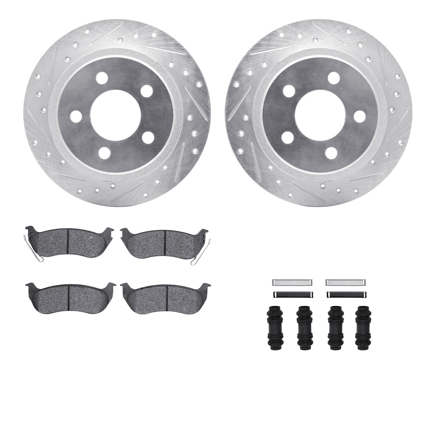 DFC Brake Rotor - Dimpled & Slotted - Silver w/5000 Brake Pads & HW Kit