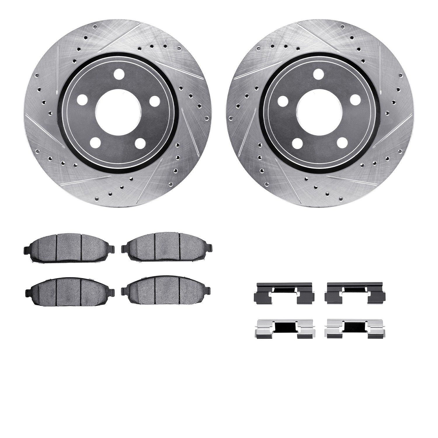 DFC Brake Rotor - Dimpled & Slotted - Silver w/5000 Brake Pads & HW Kit