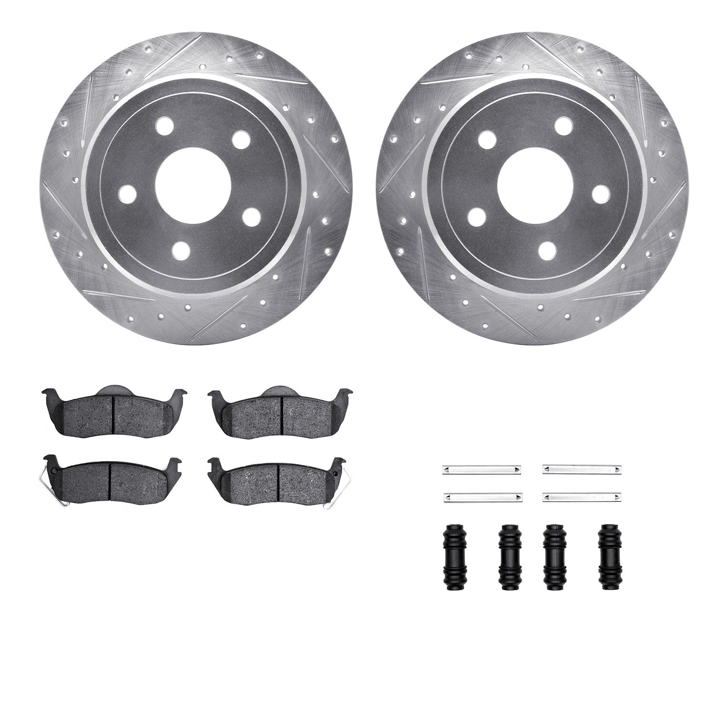DFC Brake Rotor - Dimpled & Slotted - Silver w/5000 Brake Pads & HW Kit