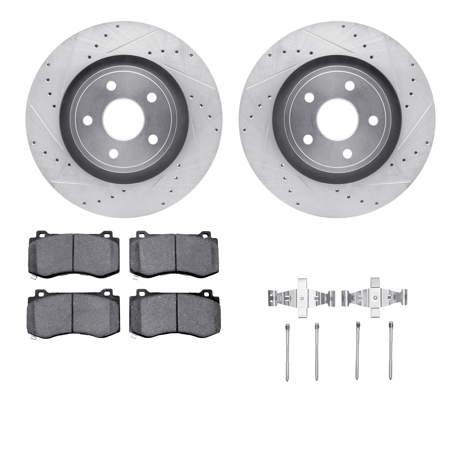 DFC Brake Rotor - Drilled & Slotted - Silver w/5000 Brake Pads & HW Kit