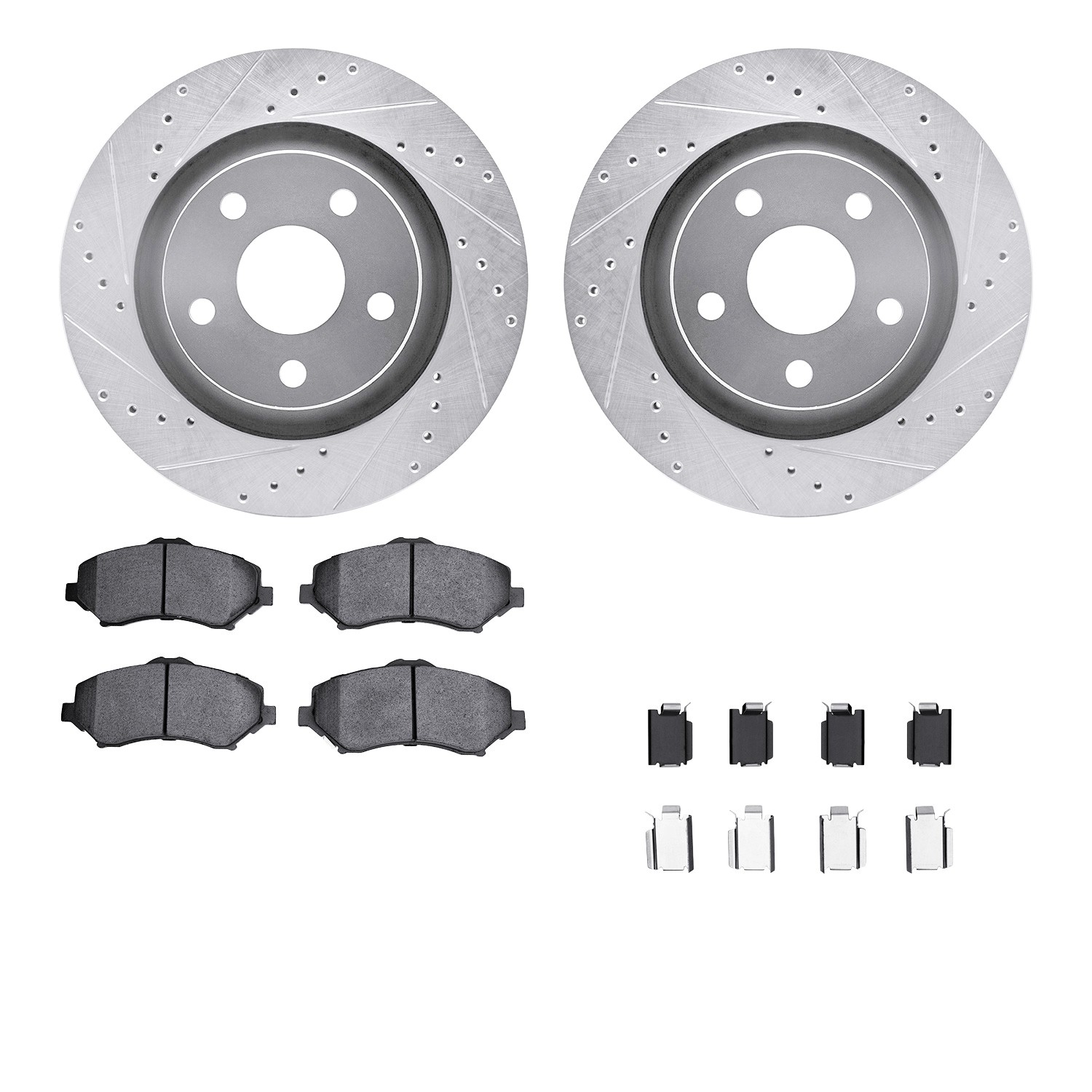 DFC Brake Rotor - Dimpled & Slotted - Silver w/5000 Brake Pads & HW Kit