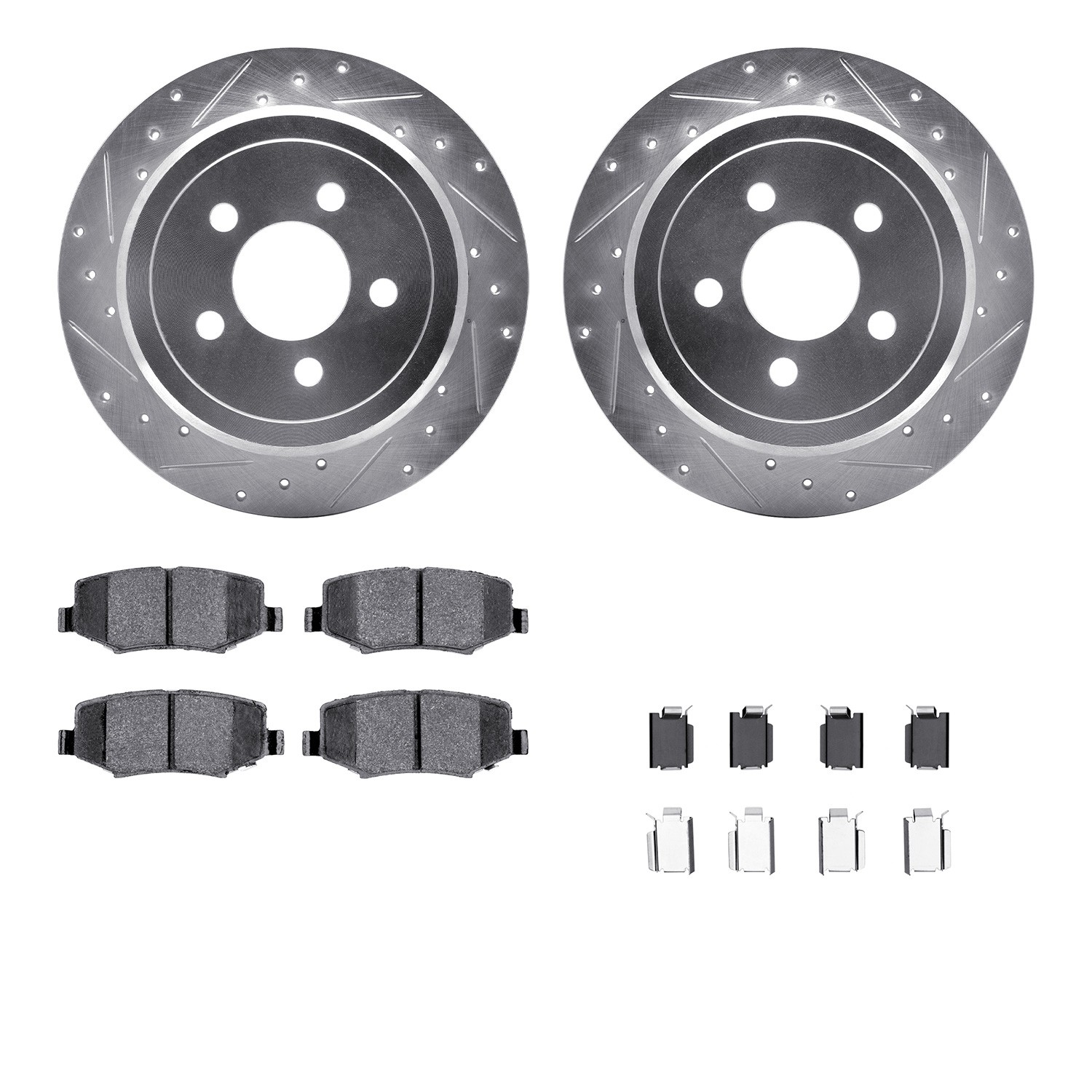 DFC Brake Rotor - Drilled & Slotted - Silver w/5000 Brake Pads & HW Kit