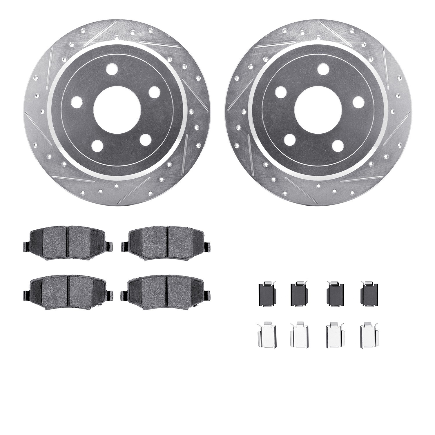 DFC Brake Rotor - Drilled & Slotted - Silver w/5000 Brake Pads & HW Kit
