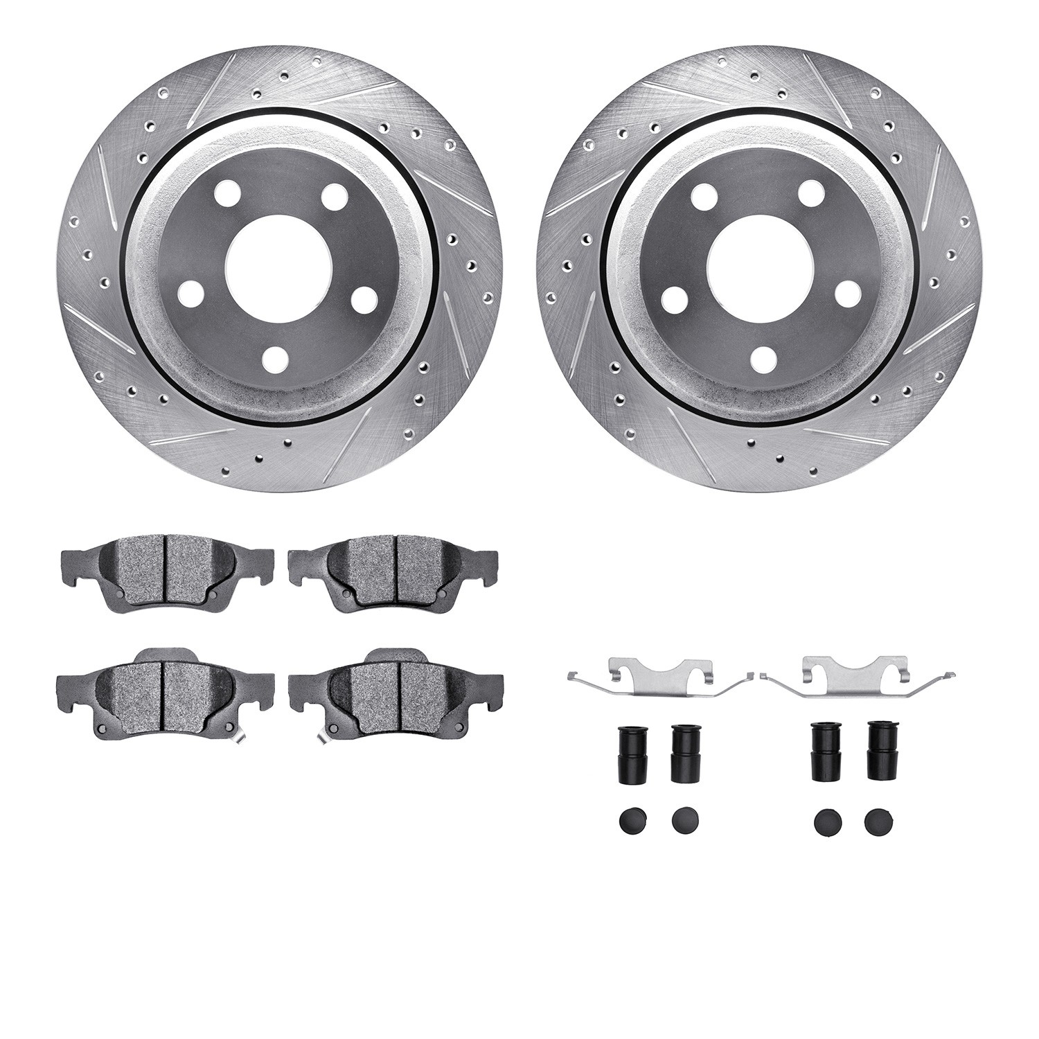 DFC Brake Rotor - Dimpled & Slotted - Silver w/5000 Brake Pads & HW Kit