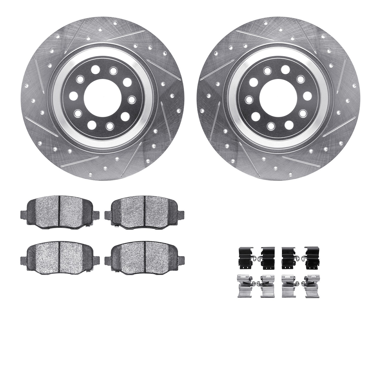 DFC Brake Rotor - Dimpled & Slotted - Silver w/5000 Brake Pads & HW Kit