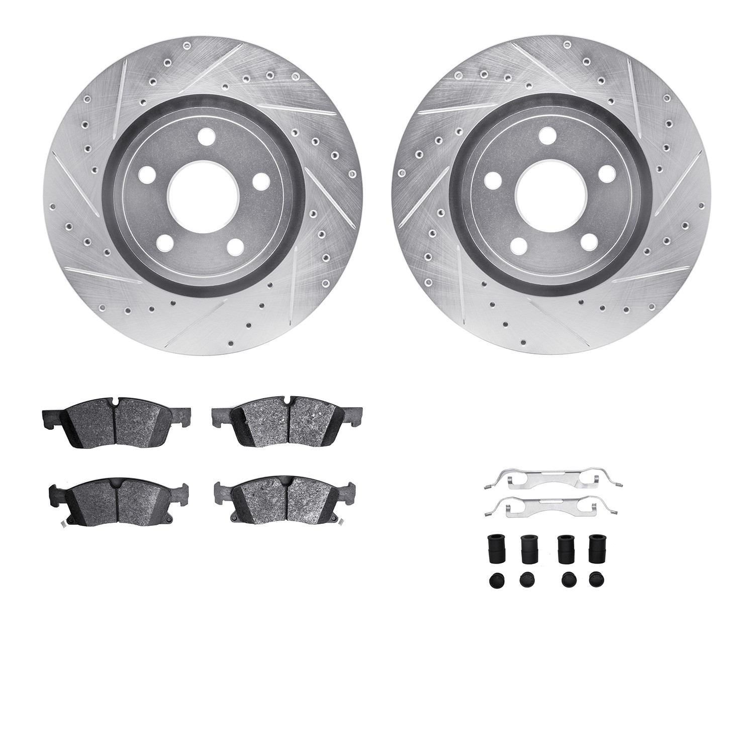 DFC Brake Rotor - Drilled & Slotted - Silver w/5000 Brake Pads & HW Kit