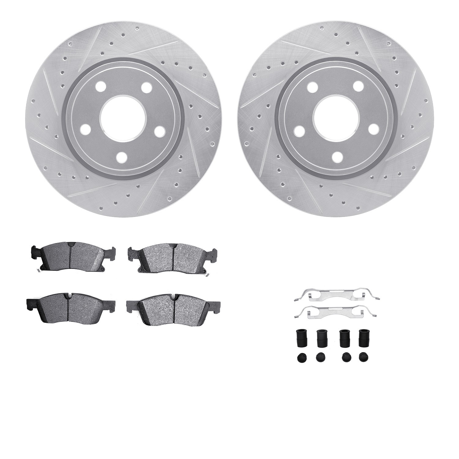 DFC Brake Rotor - Dimpled & Slotted - Silver w/5000 Brake Pads & HW Kit