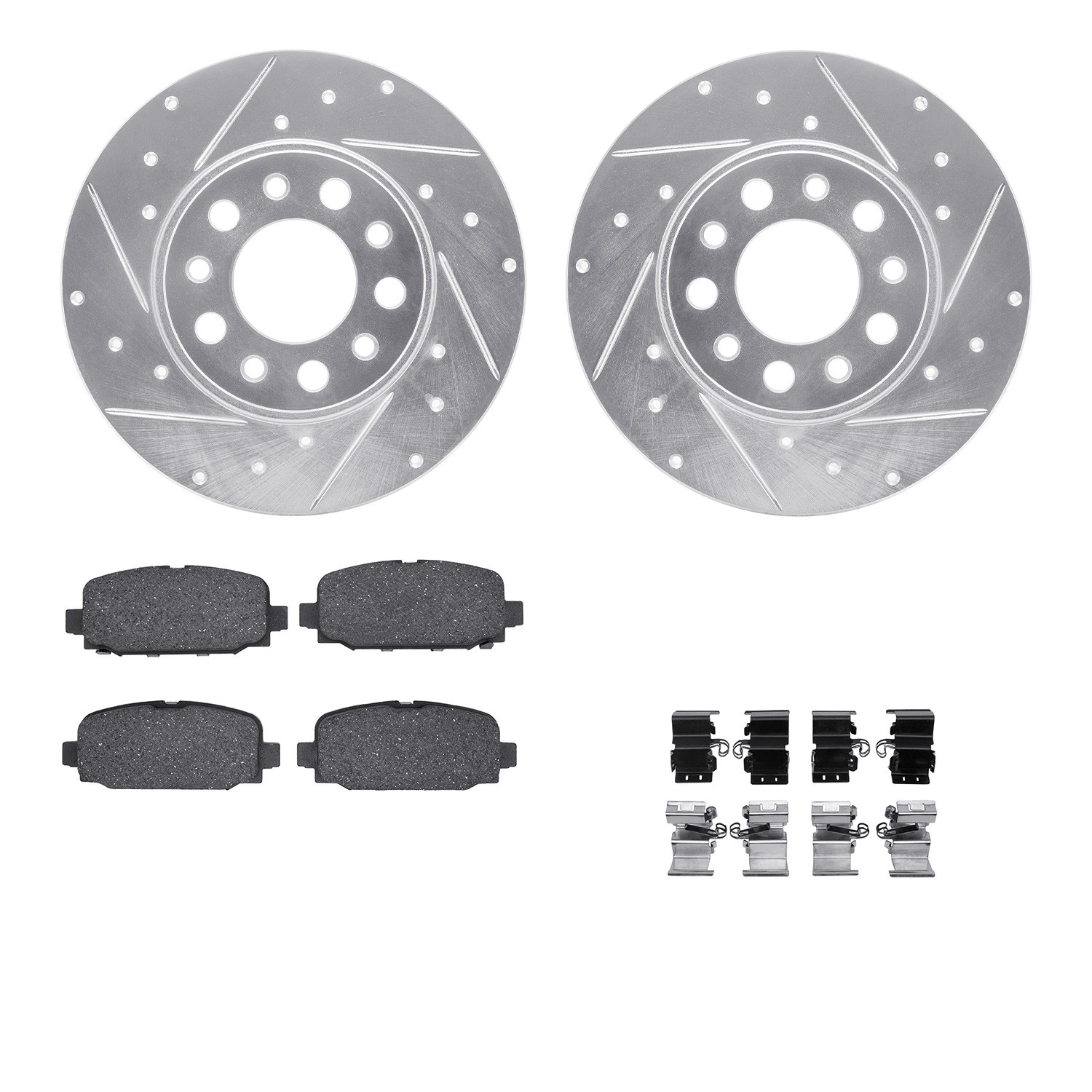DFC Brake Rotor - Dimpled & Slotted - Silver w/5000 Brake Pads & HW Kit