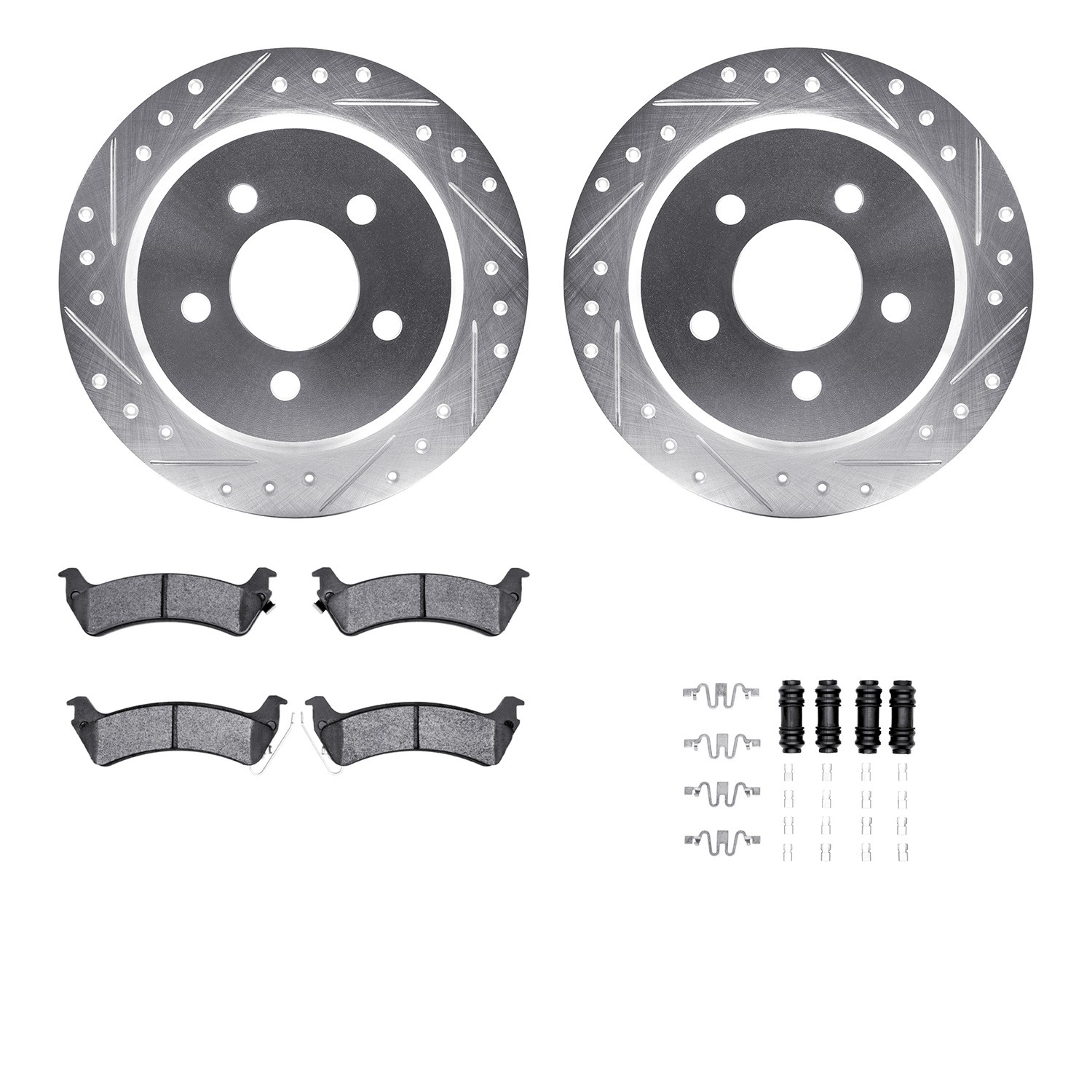 DFC Rotors-Drilled & Slotted-Silver w/ 5000 Advanced Brake Pads Incl Hdw