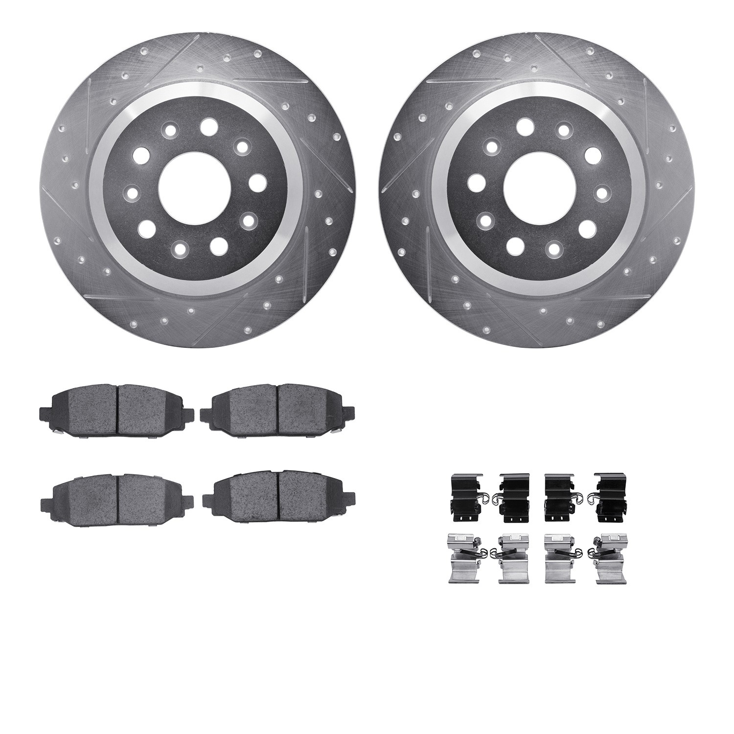 DFC Rotors-Drilled & Slotted-Silver w/ 5000 Advanced Brake Pads Incl Hdw