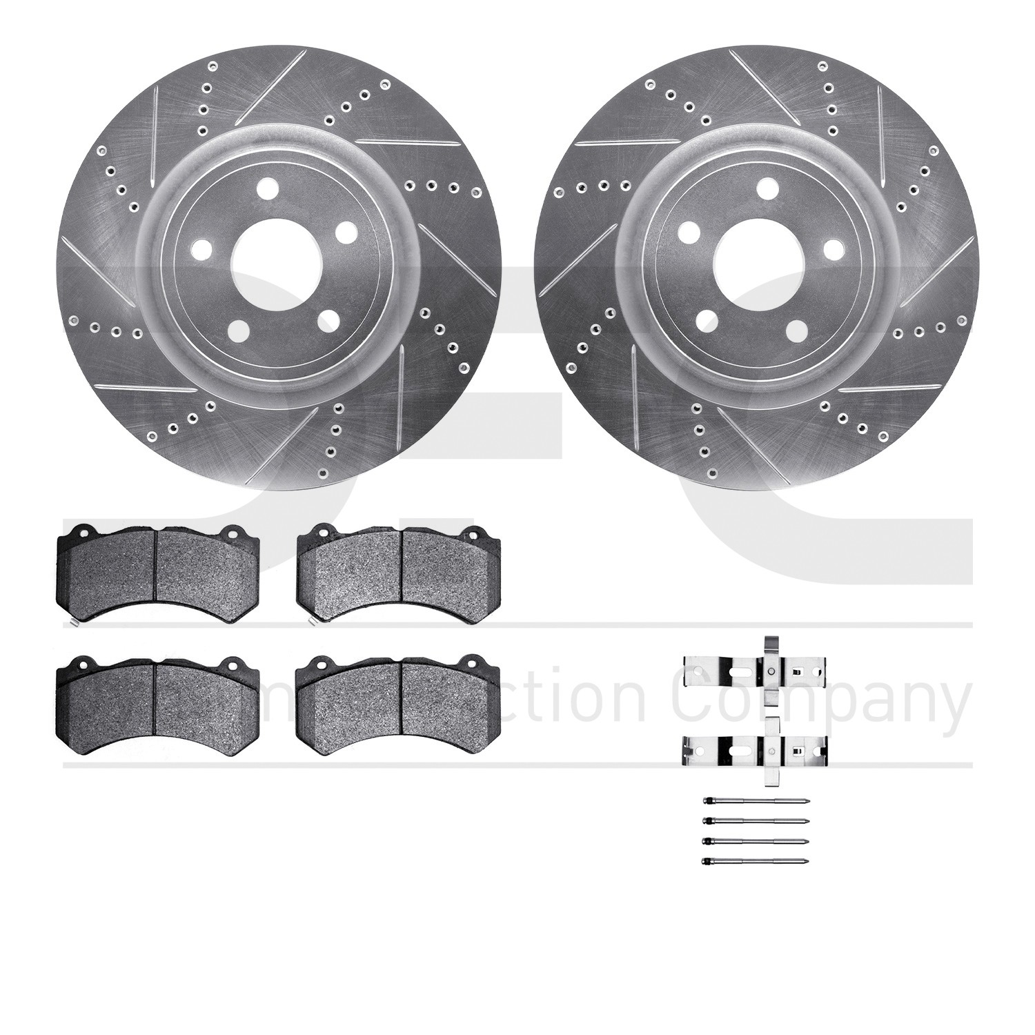 DFC Rotors-Drilled & Slotted-Silver w/ 5000 Advanced Brake Pads Incl Hdw