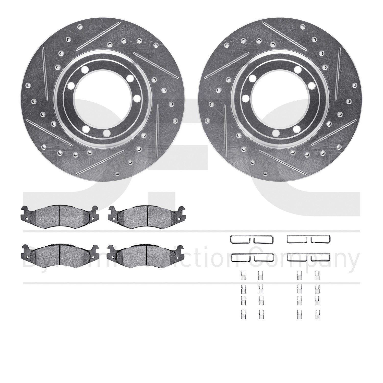 DFC Rotors-Drilled & Slotted-Silver w/ 5000 Advanced Brake Pads Incl Hdw