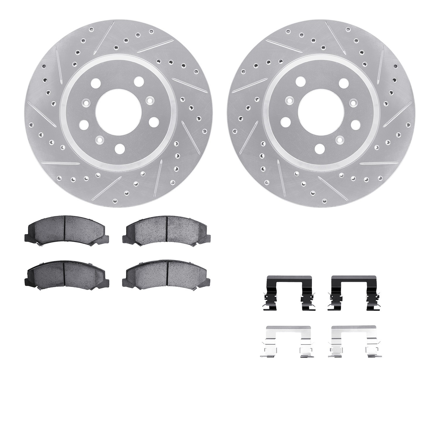 DFC Rotors-Drilled & Slotted-Silver w/ 5000 Advanced Brake Pads Incl Hdw