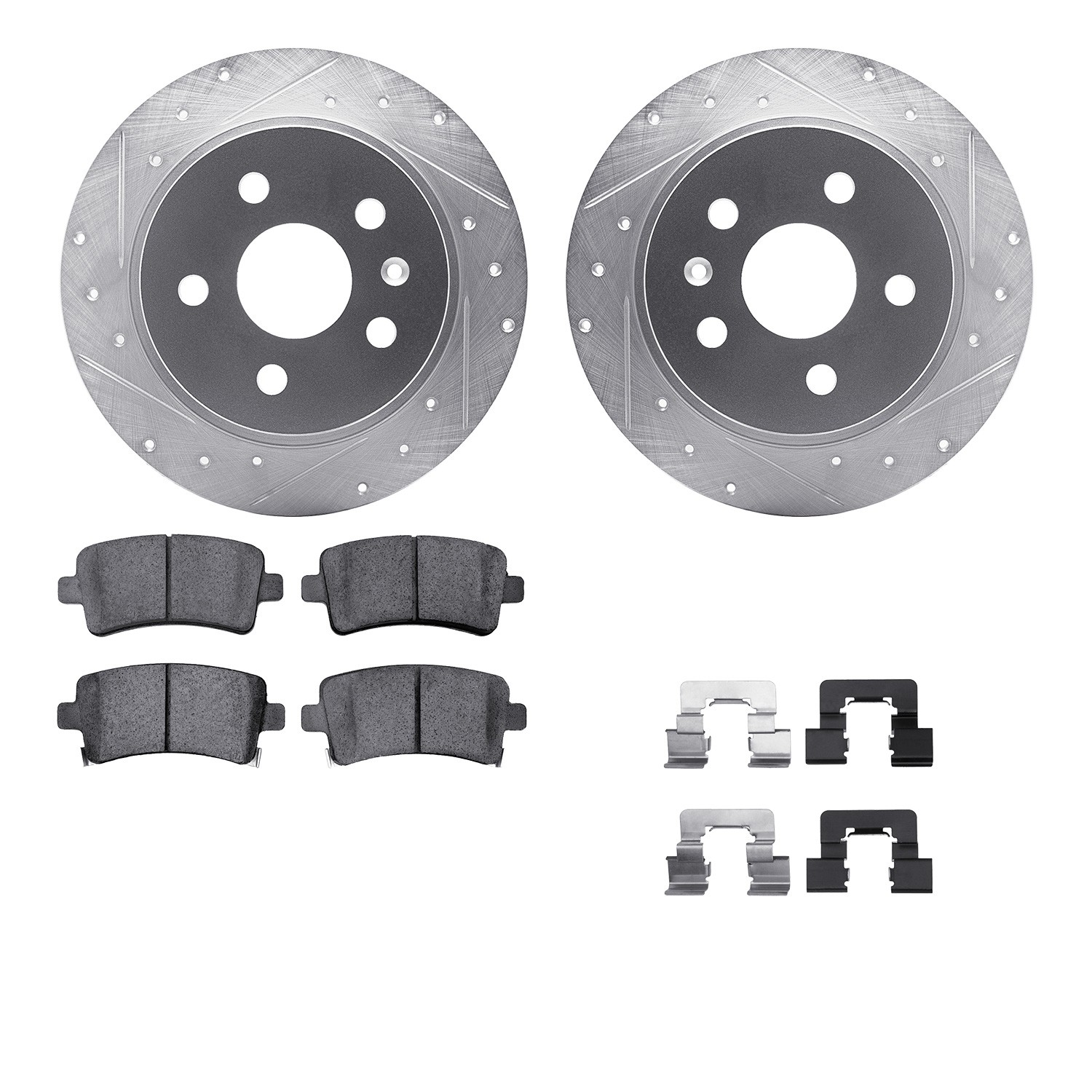 DFC Rotors-Drilled & Slotted-Silver w/ 5000 Advanced Brake Pads Incl Hdw