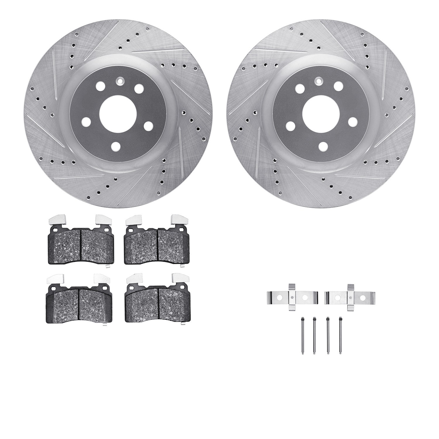 DFC Rotors-Drilled & Slotted-Silver w/ 5000 Advanced Brake Pads Incl Hdw