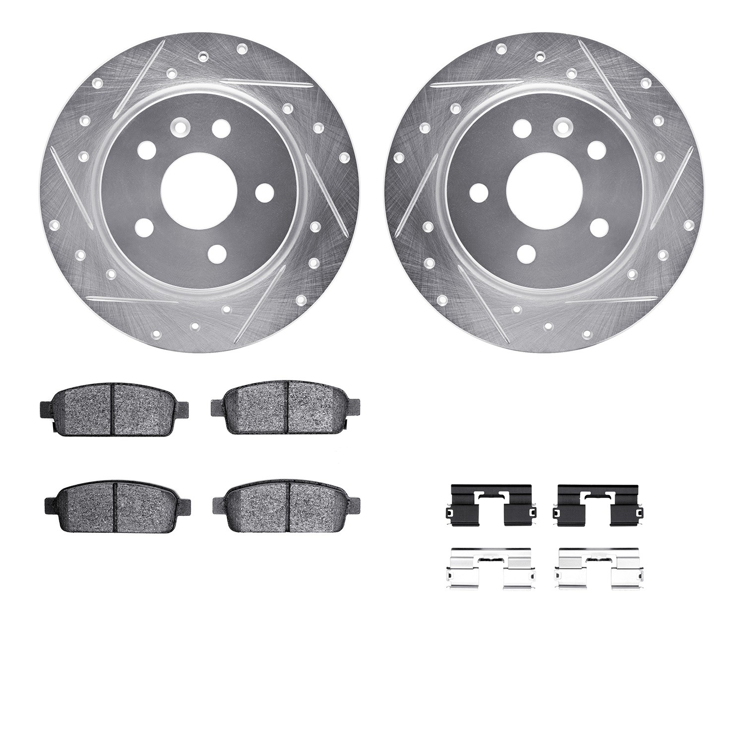 DFC Brake Rotor - Dimpled & Slotted - Silver w/5000 Brake Pads & HW Kit