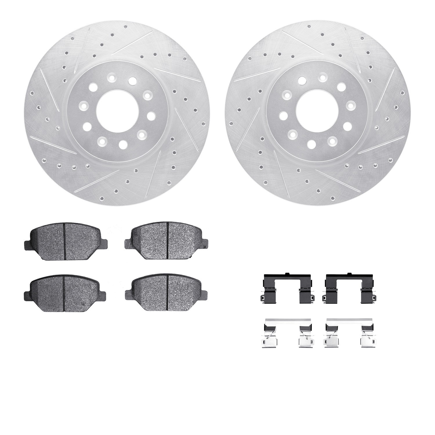 DFC Brake Rotor - Dimpled & Slotted - Silver w/5000 Brake Pads & HW Kit