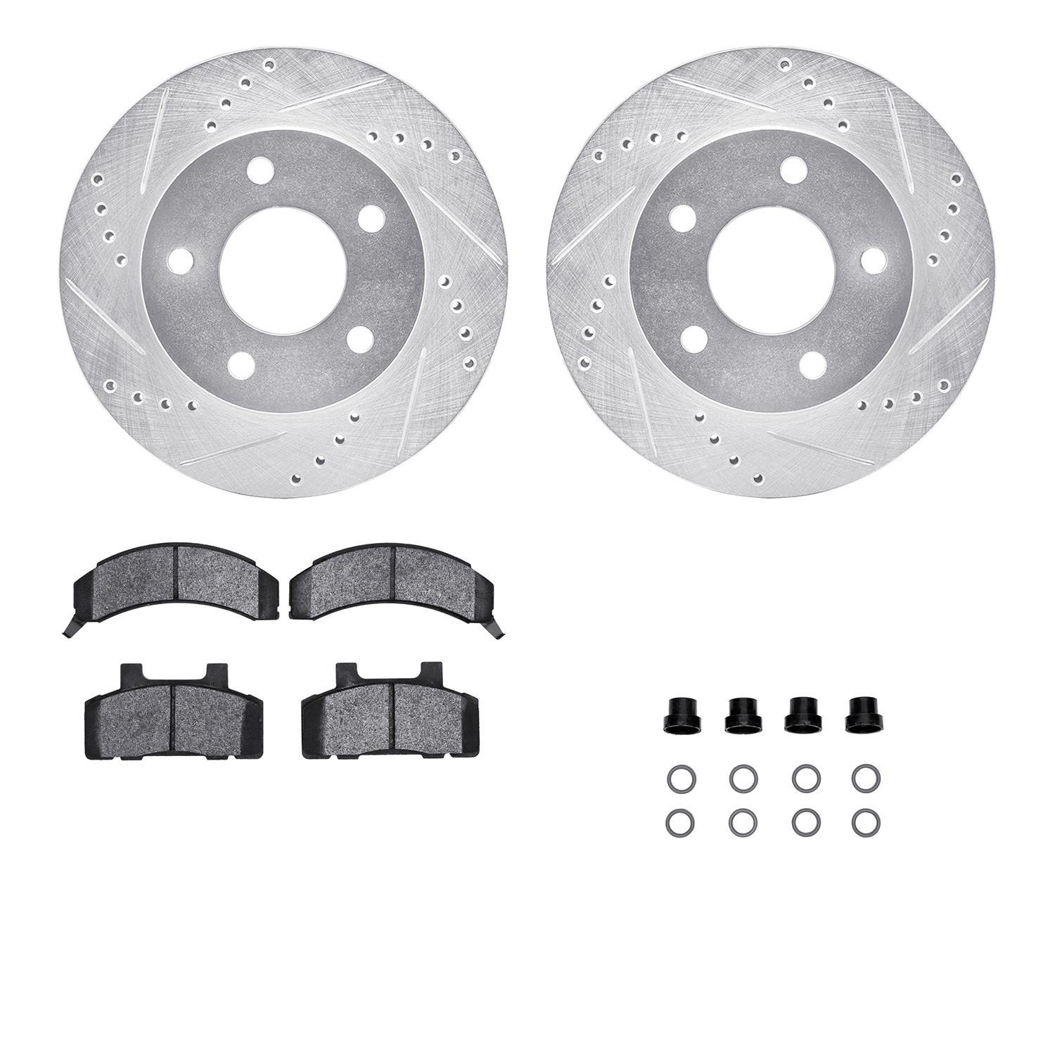 DFC Rotors-Drilled & Slotted-Silver w/ 5000 Advanced Brake Pads Incl Hdw