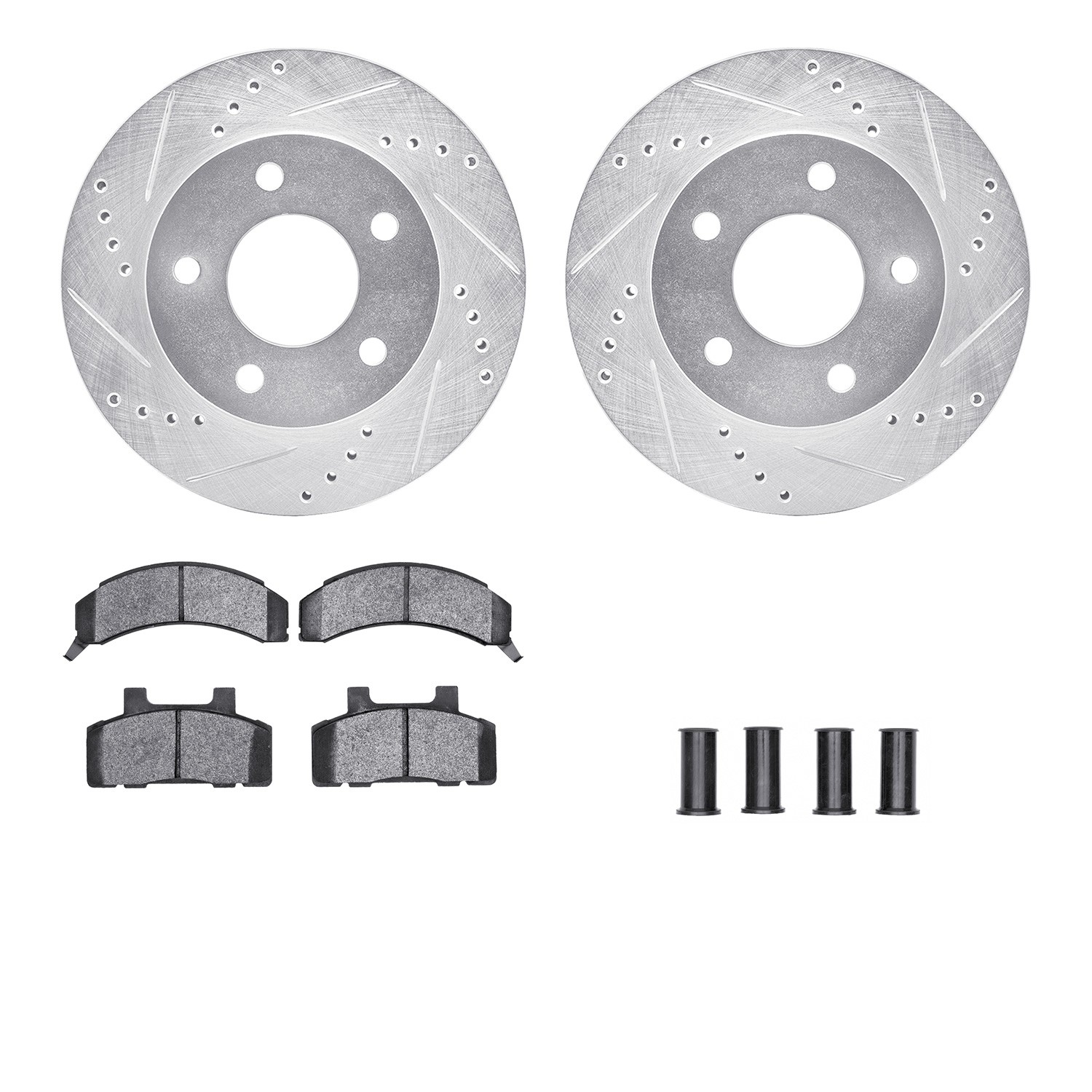 DFC Rotors-Drilled & Slotted-Silver w/ 5000 Advanced Brake Pads Incl Hdw