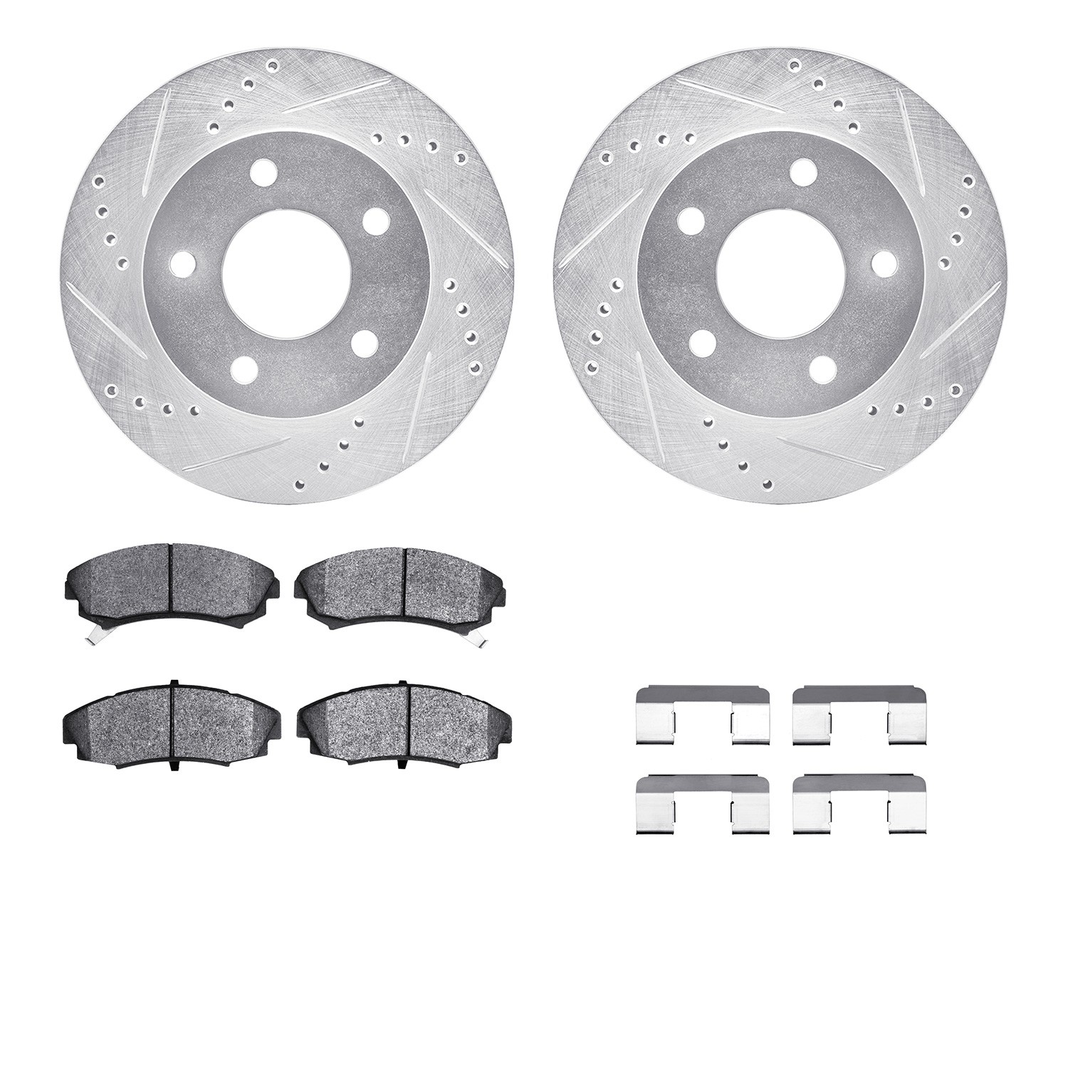 DFC Rotors-Drilled & Slotted-Silver w/ 5000 Advanced Brake Pads Incl Hdw