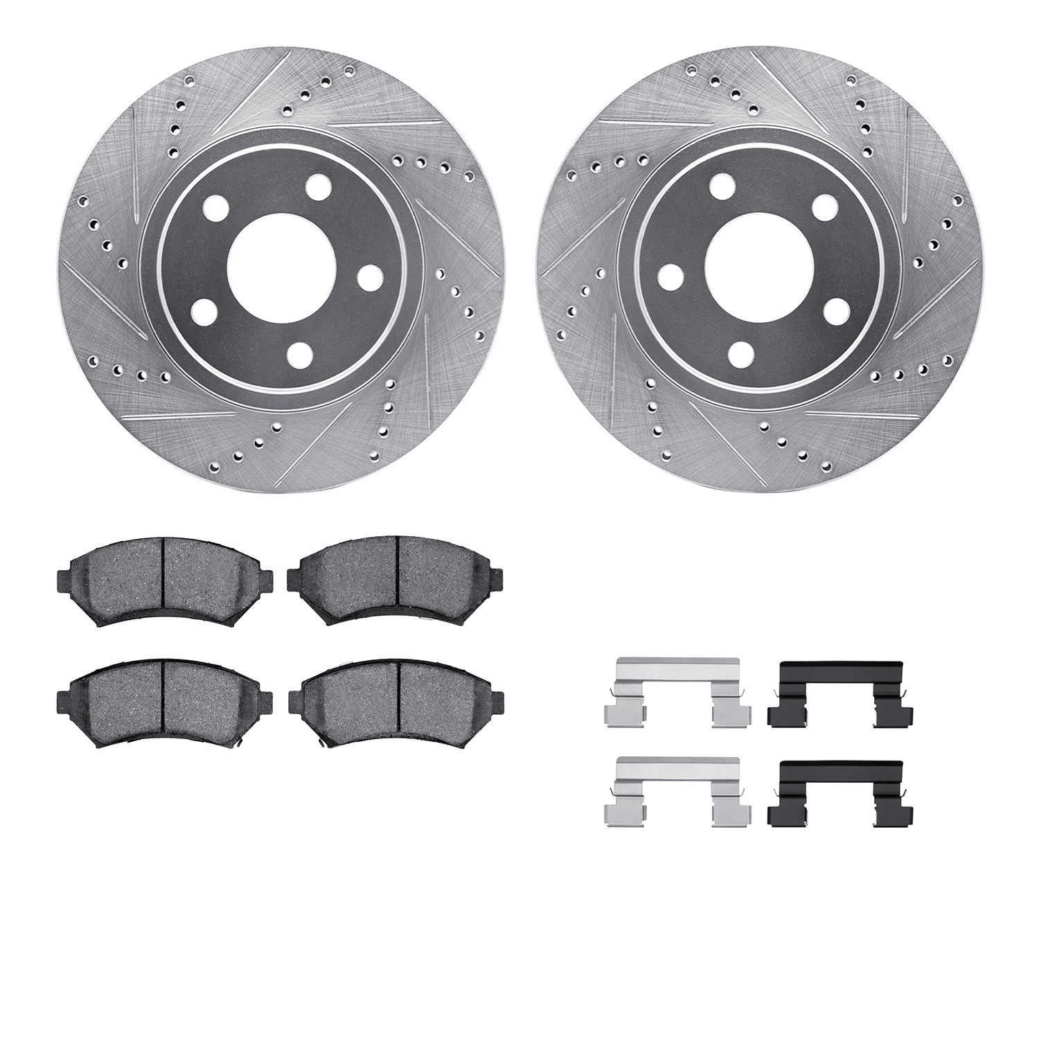 DFC Rotors-Drilled & Slotted-Silver w/ 5000 Advanced Brake Pads Incl Hdw