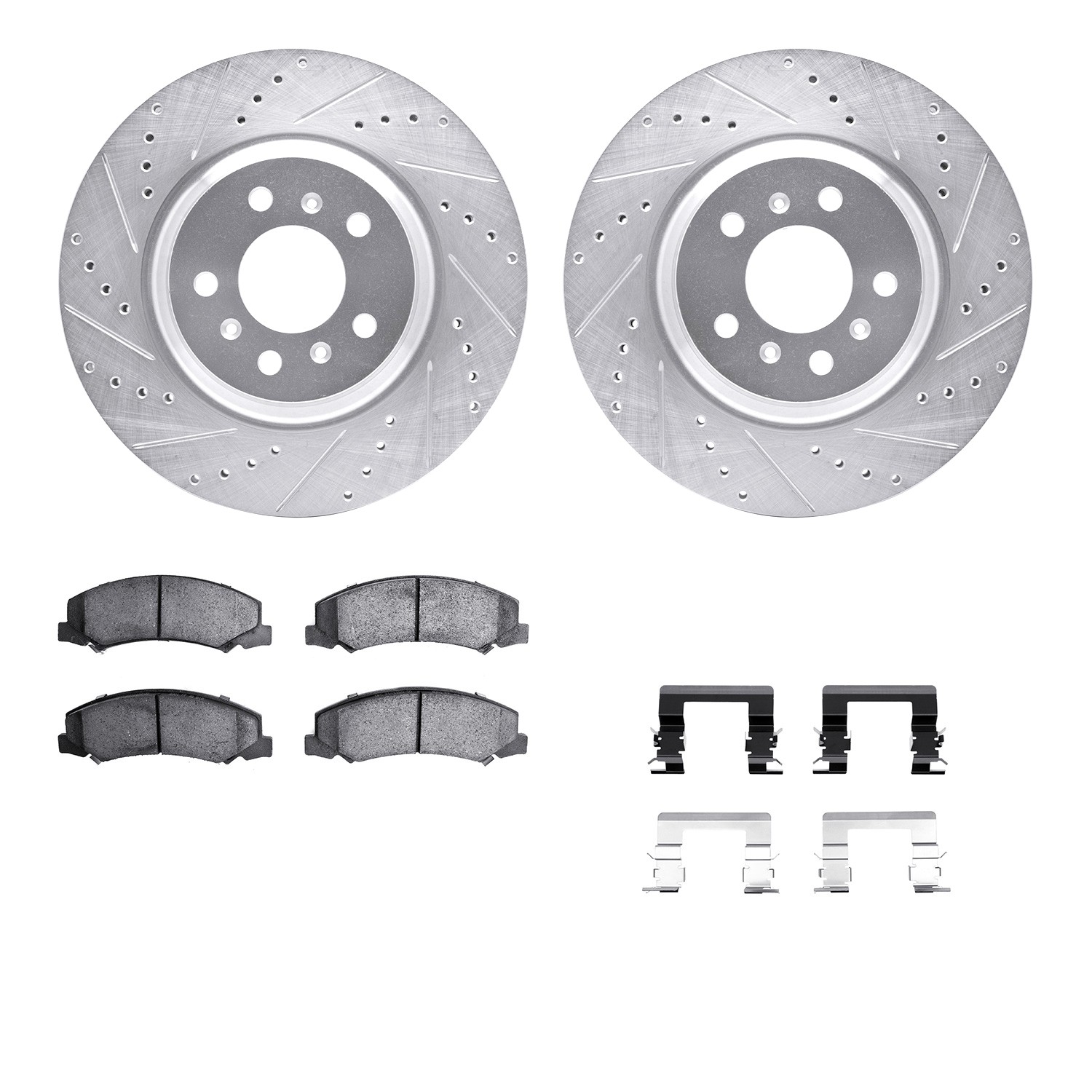 DFC Rotors-Drilled & Slotted-Silver w/ 5000 Advanced Brake Pads Incl Hdw