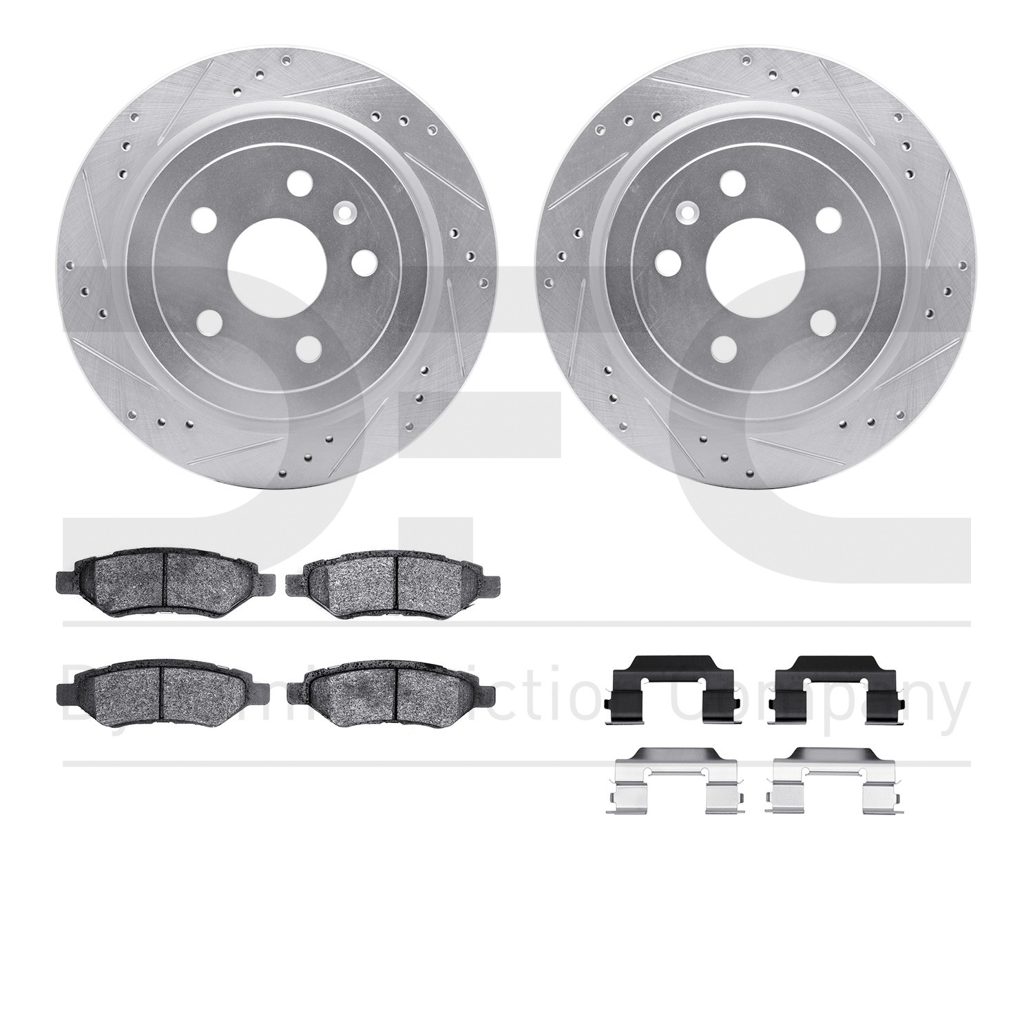 DFC Rotors-Drilled & Slotted-Silver w/ 5000 Advanced Brake Pads Incl Hdw