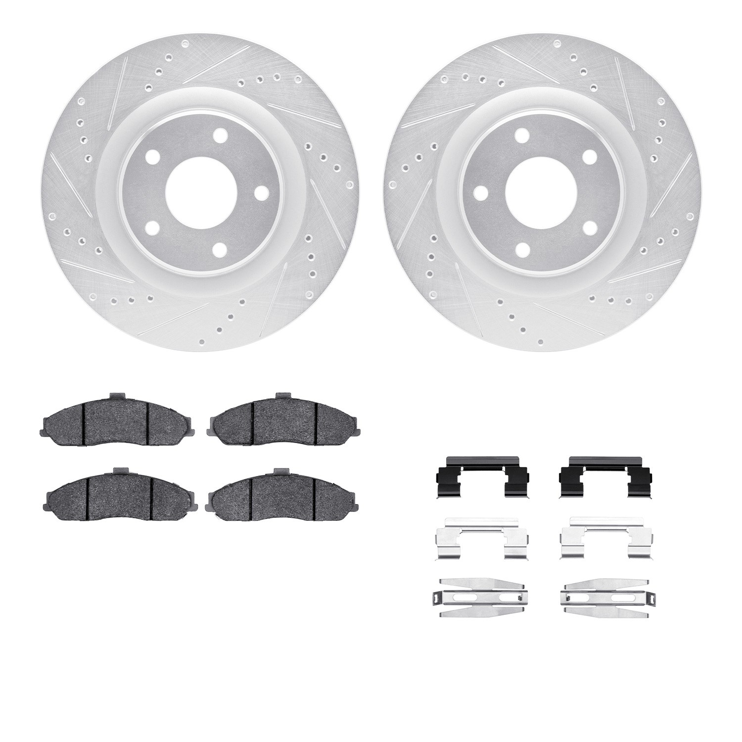 DFC Rotors-Drilled & Slotted-Silver w/ 5000 Advanced Brake Pads Incl Hdw