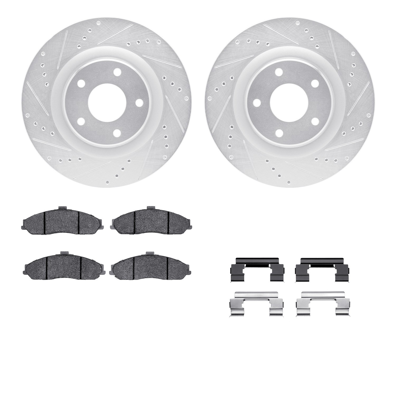 DFC Rotors-Drilled & Slotted-Silver w/ 5000 Advanced Brake Pads Incl Hdw