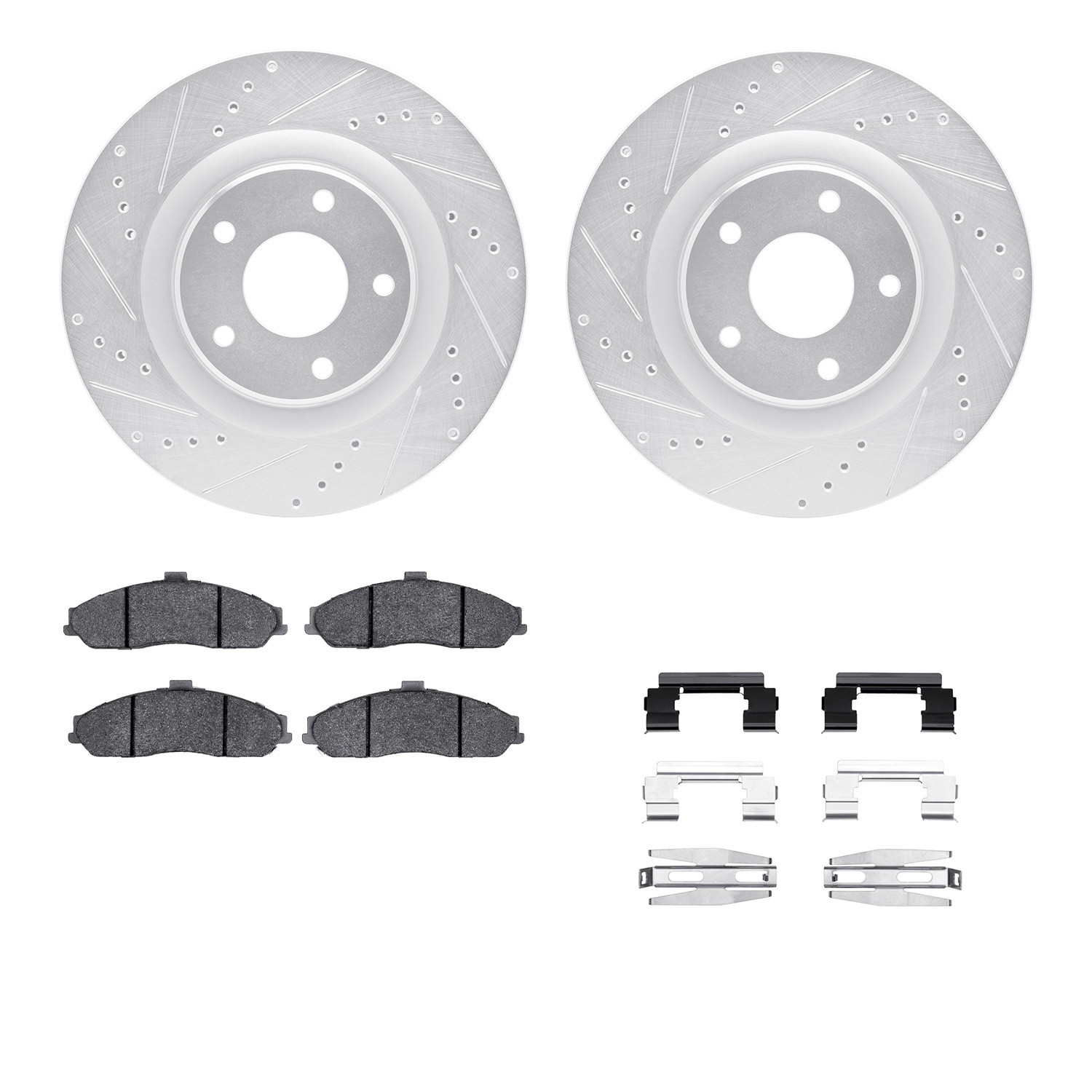 DFC Rotors-Drilled & Slotted-Silver w/ 5000 Advanced Brake Pads Incl Hdw