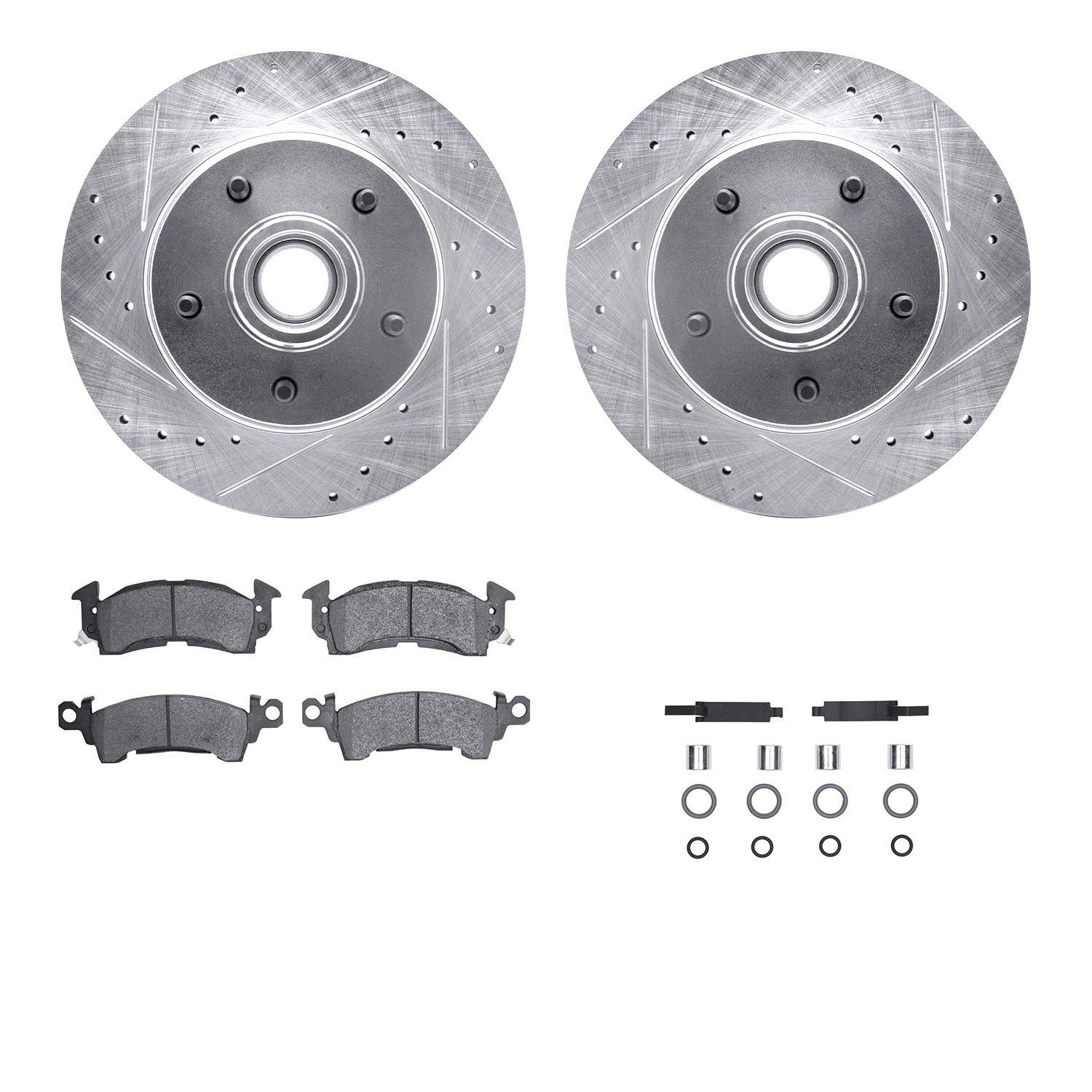 DFC Brake Rotor - Drilled & Slotted - Silver w/5000 Brake Pads & HW Kit
