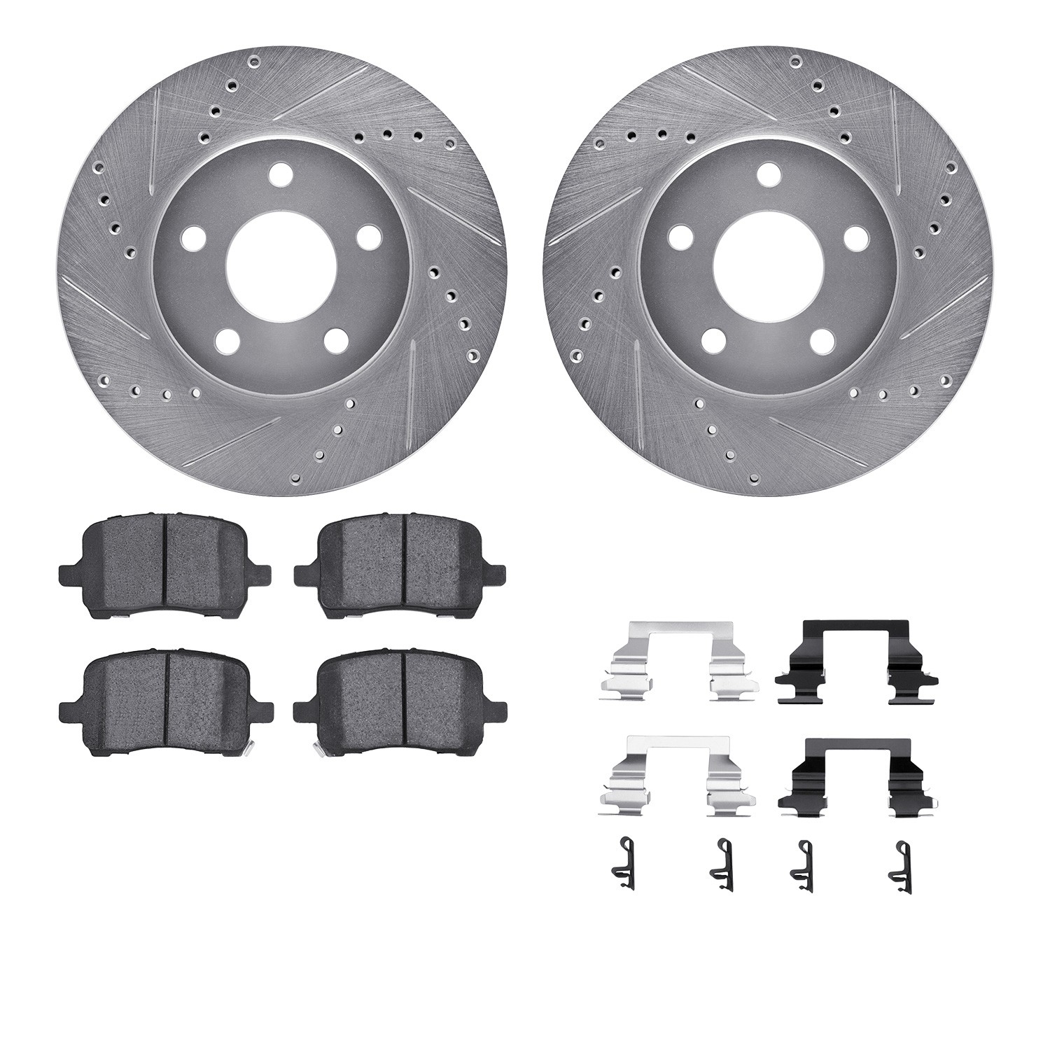 DFC Rotors-Drilled & Slotted-Silver w/ 5000 Advanced Brake Pads Incl Hdw