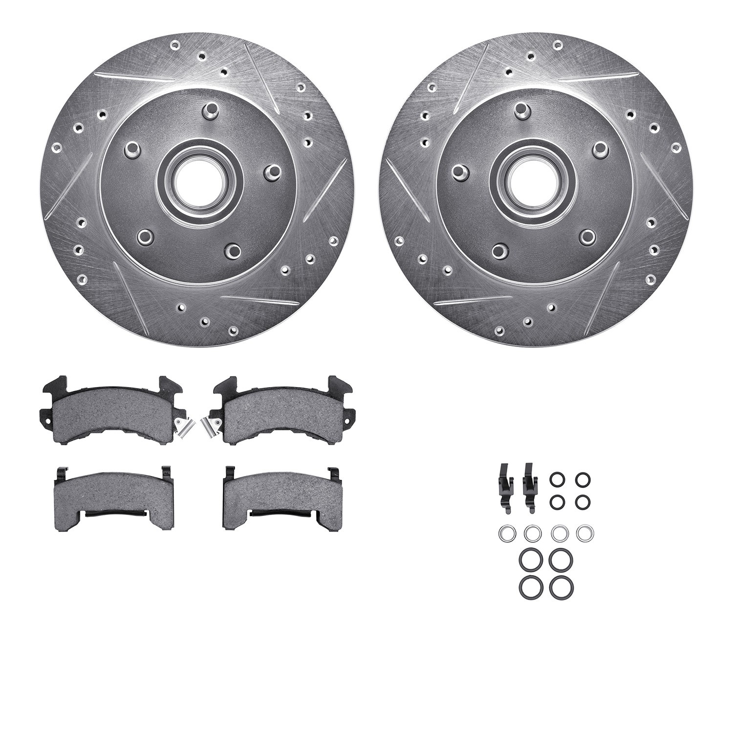 DFC Brake Rotor - Drilled & Slotted - Silver w/5000 Brake Pads & HW Kit