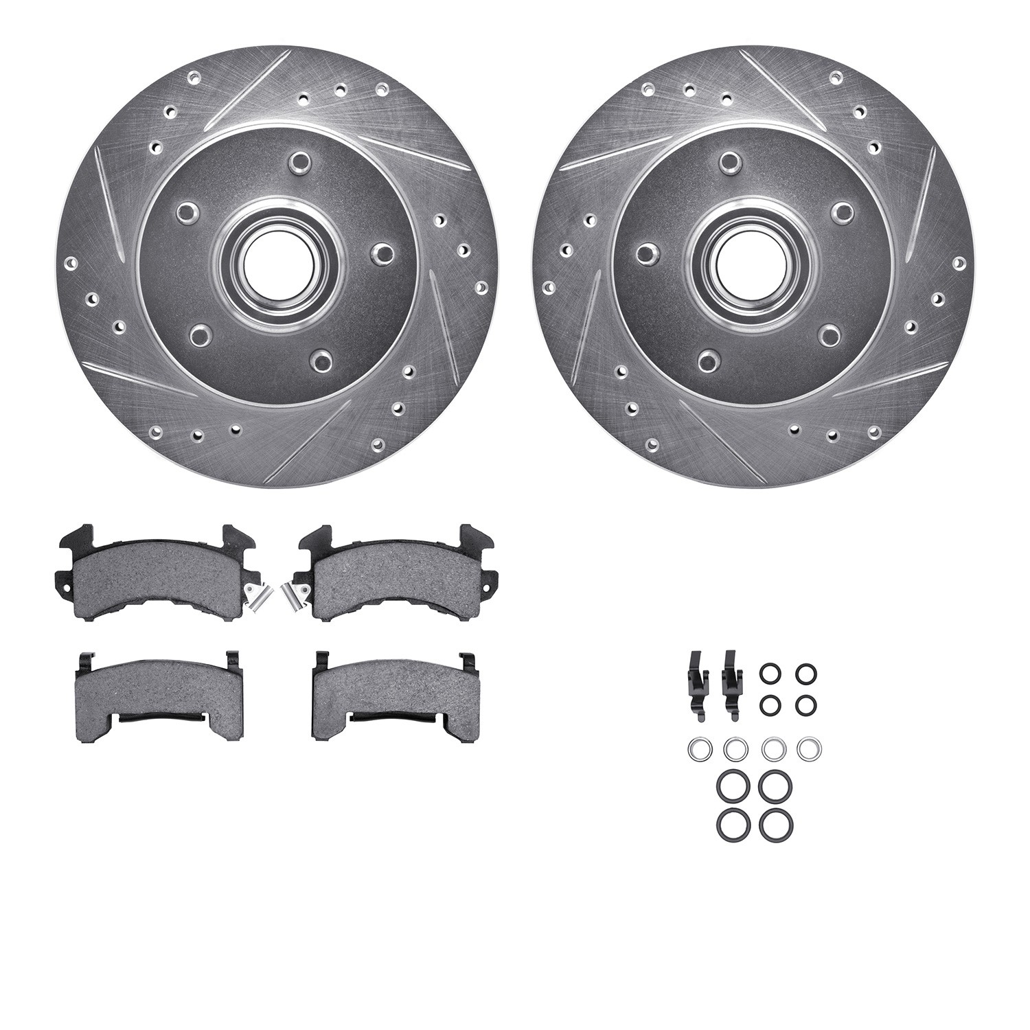 DFC Brake Rotor - Drilled & Slotted - Silver w/5000 Brake Pads & HW Kit