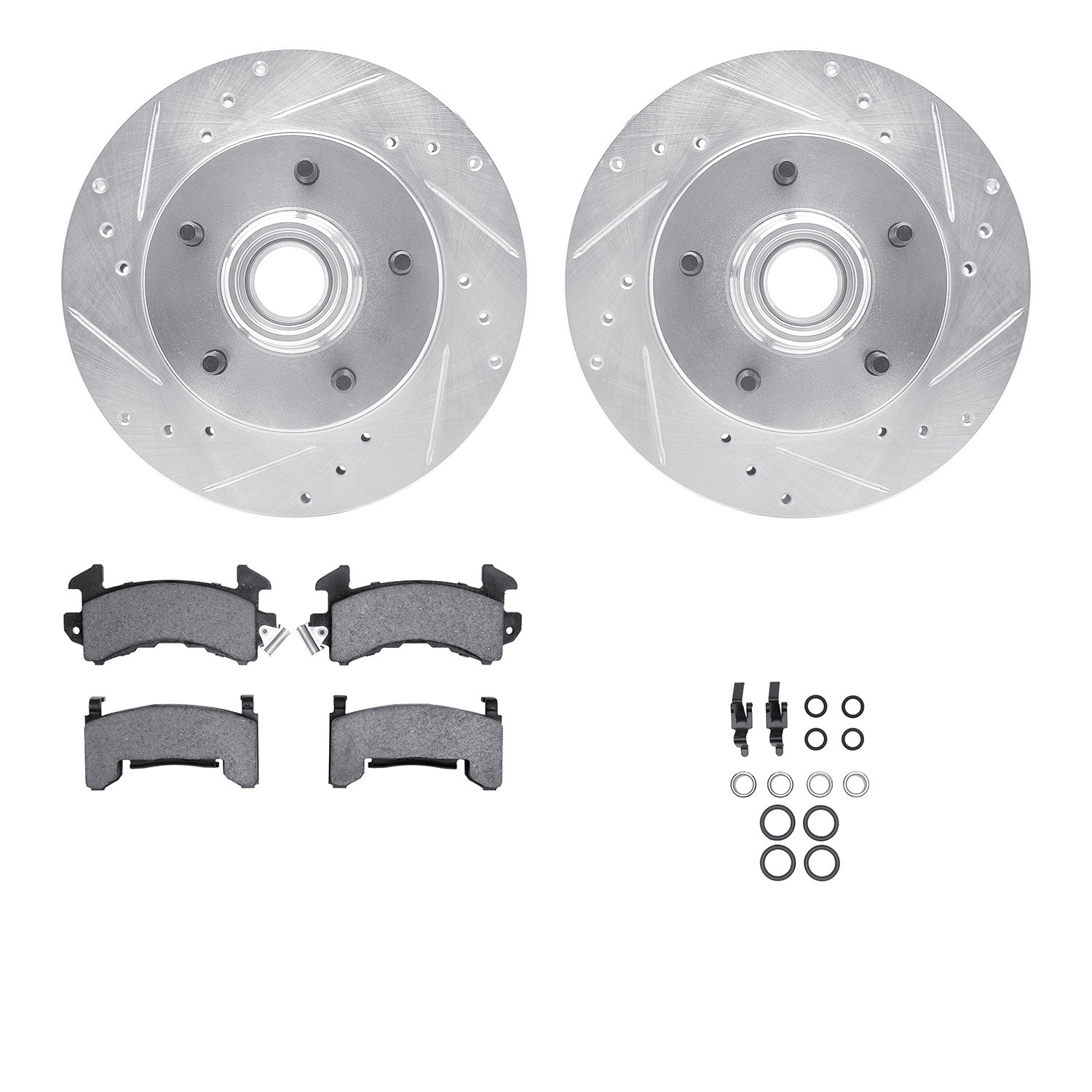 DFC Brake Rotor - Drilled & Slotted - Silver w/5000 Brake Pads & HW Kit