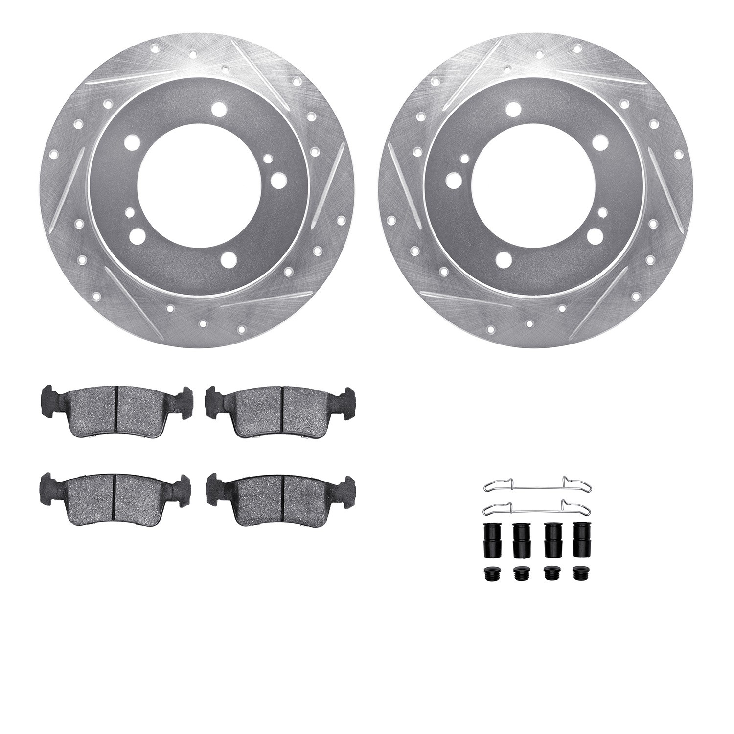 DFC Brake Rotor - Drilled & Slotted - Silver w/5000 Brake Pads & HW Kit