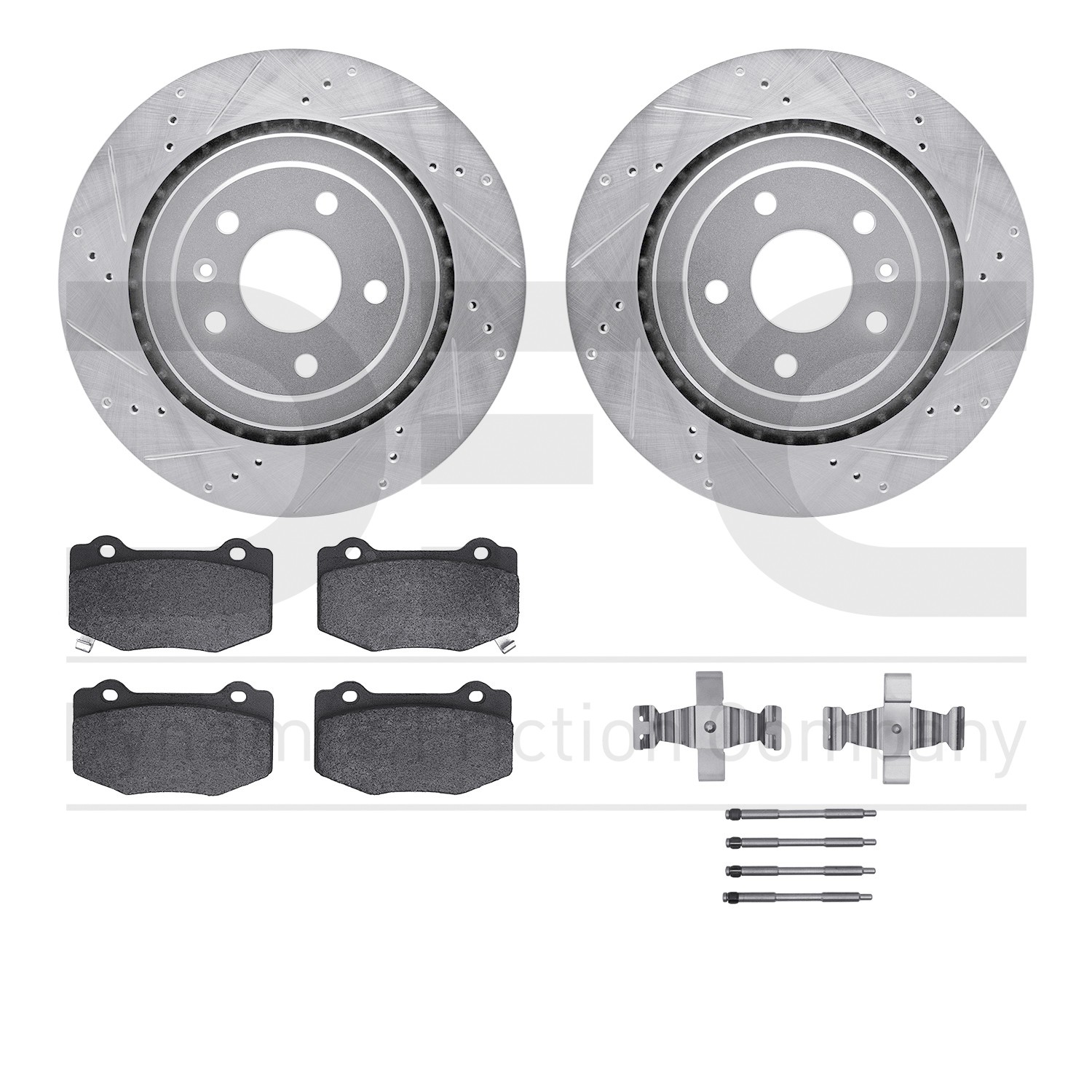 DFC Rotors-Drilled & Slotted-Silver w/ 5000 Advanced Brake Pads Incl Hdw