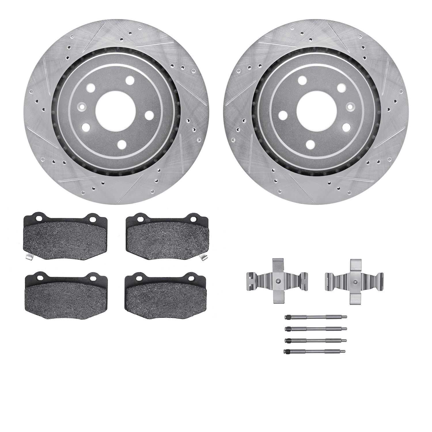 DFC Rotors-Drilled & Slotted-Silver w/ 5000 Advanced Brake Pads Incl Hdw