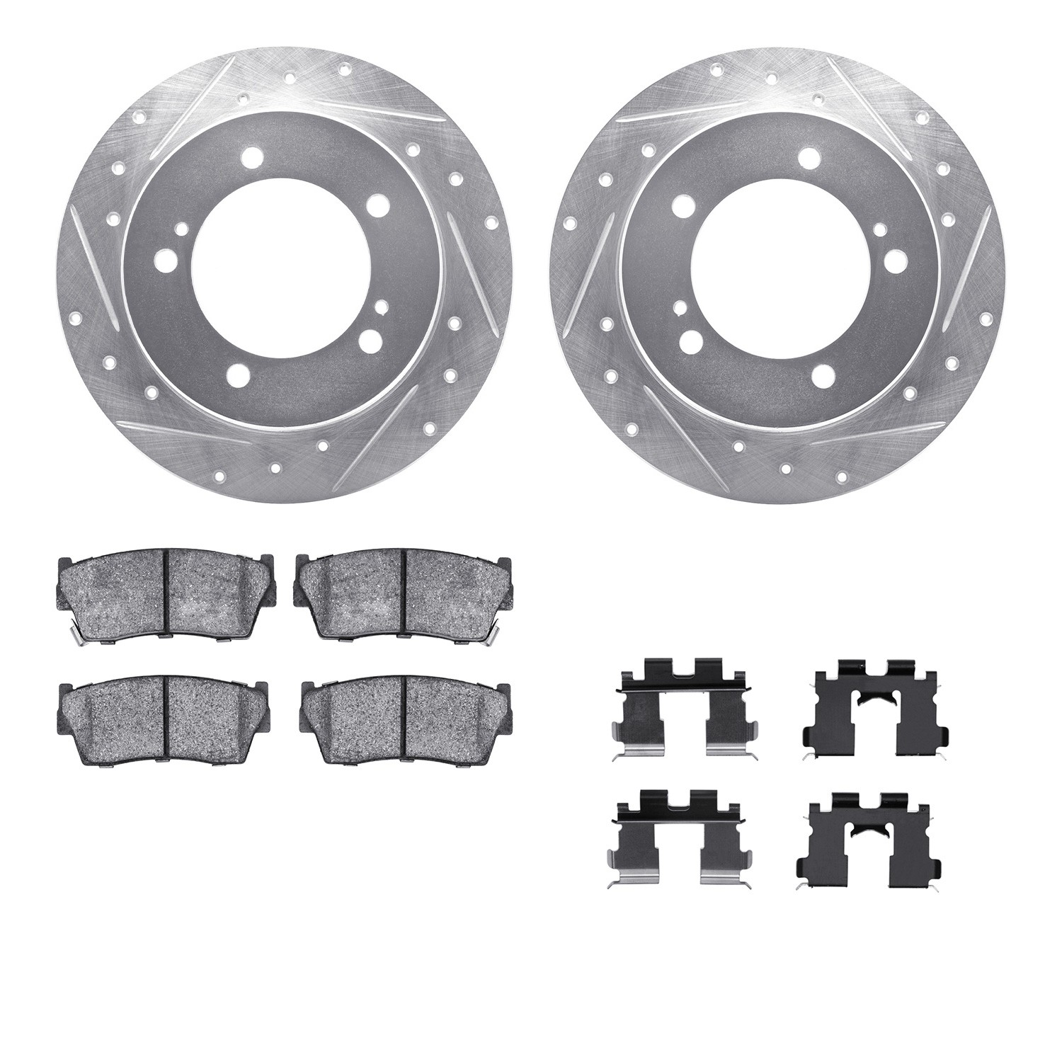 DFC Brake Rotor - Dimpled & Slotted - Silver w/5000 Brake Pads & HW Kit