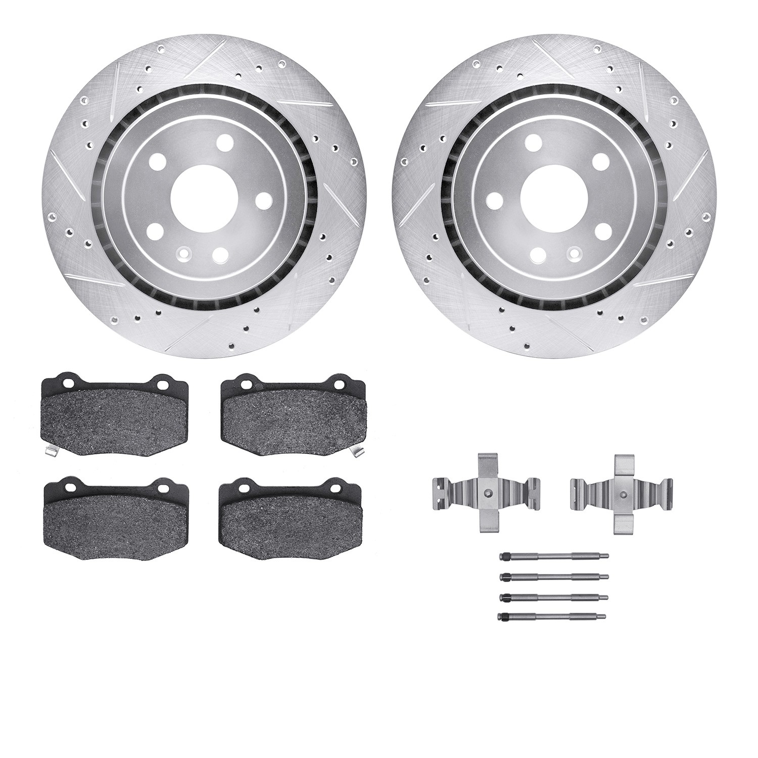 DFC Rotors-Drilled & Slotted-Silver w/ 5000 Advanced Brake Pads Incl Hdw
